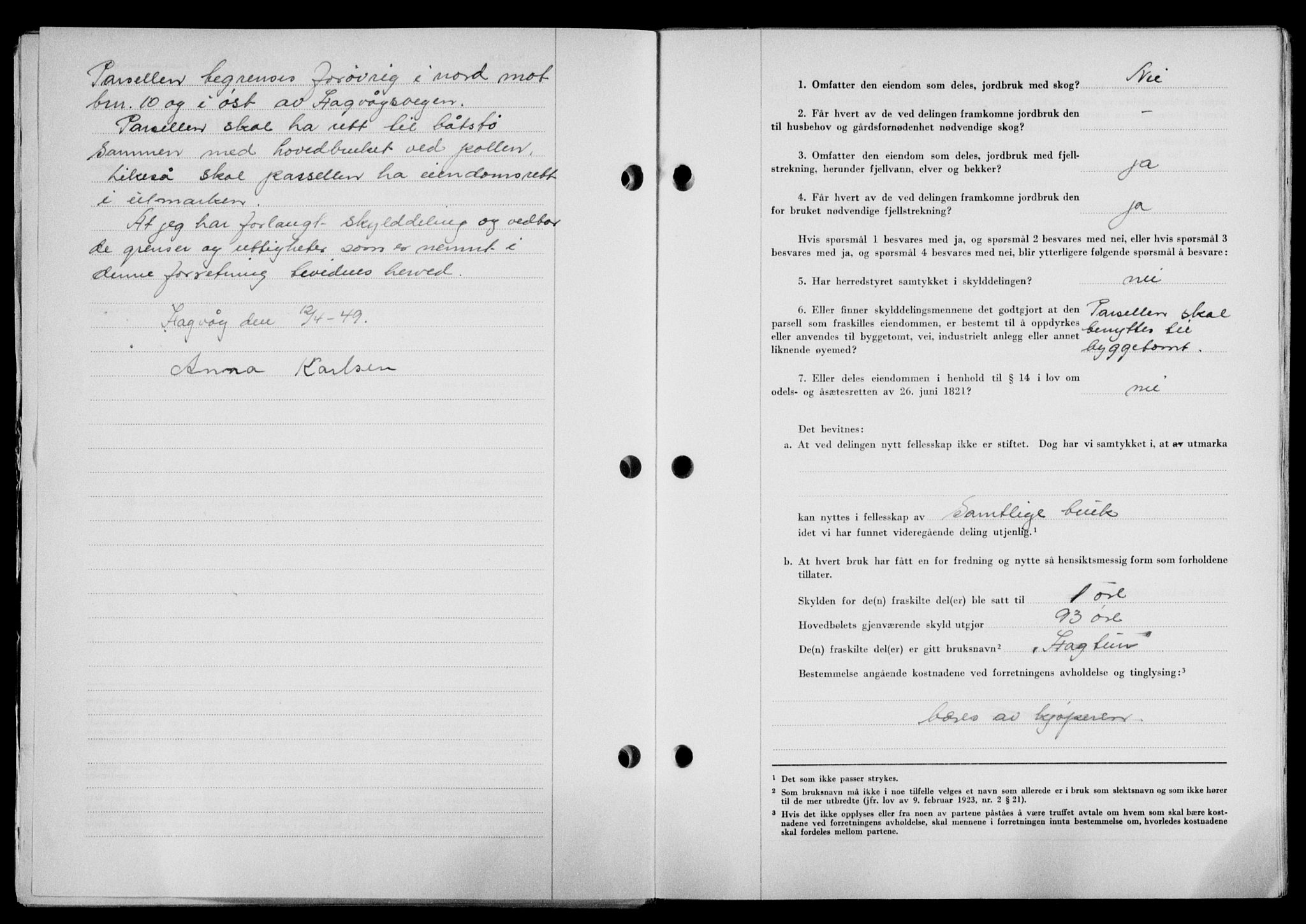 Lofoten sorenskriveri, SAT/A-0017/1/2/2C/L0020a: Mortgage book no. 20a, 1948-1949, Diary no: : 827/1949