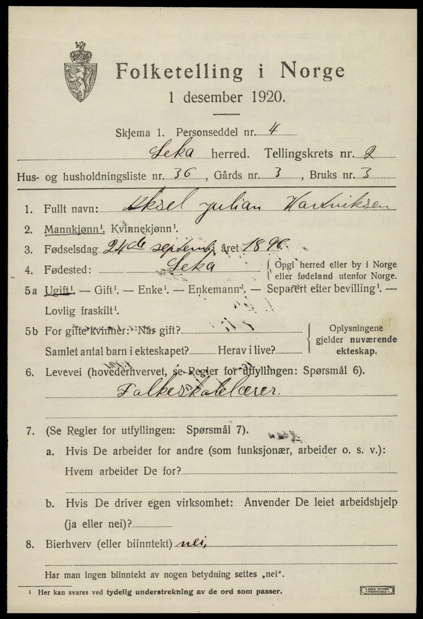 SAT, 1920 census for Leka, 1920, p. 1061