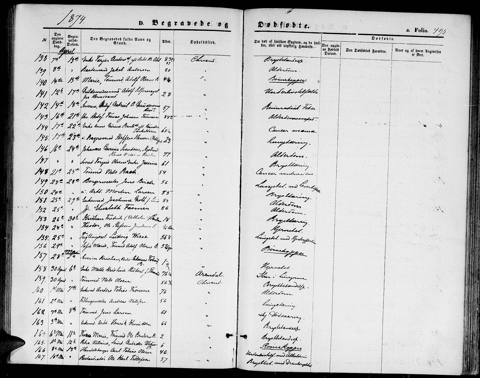 Kristiansand domprosti, AV/SAK-1112-0006/F/Fb/L0013: Parish register (copy) no. B 13, 1871-1880, p. 495