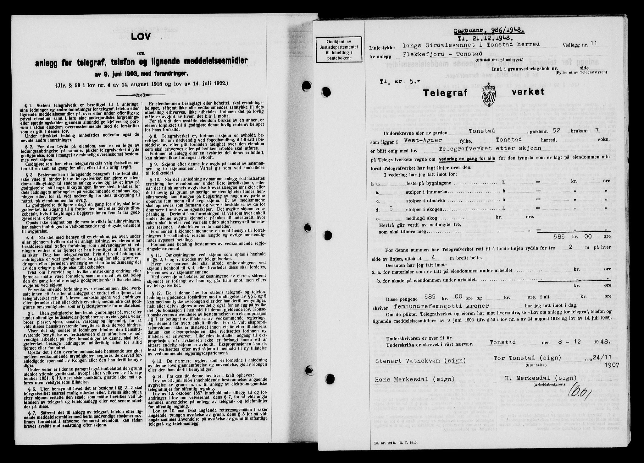 Flekkefjord sorenskriveri, SAK/1221-0001/G/Gb/Gba/L0064: Mortgage book no. A-12, 1948-1949, Diary no: : 986/1948