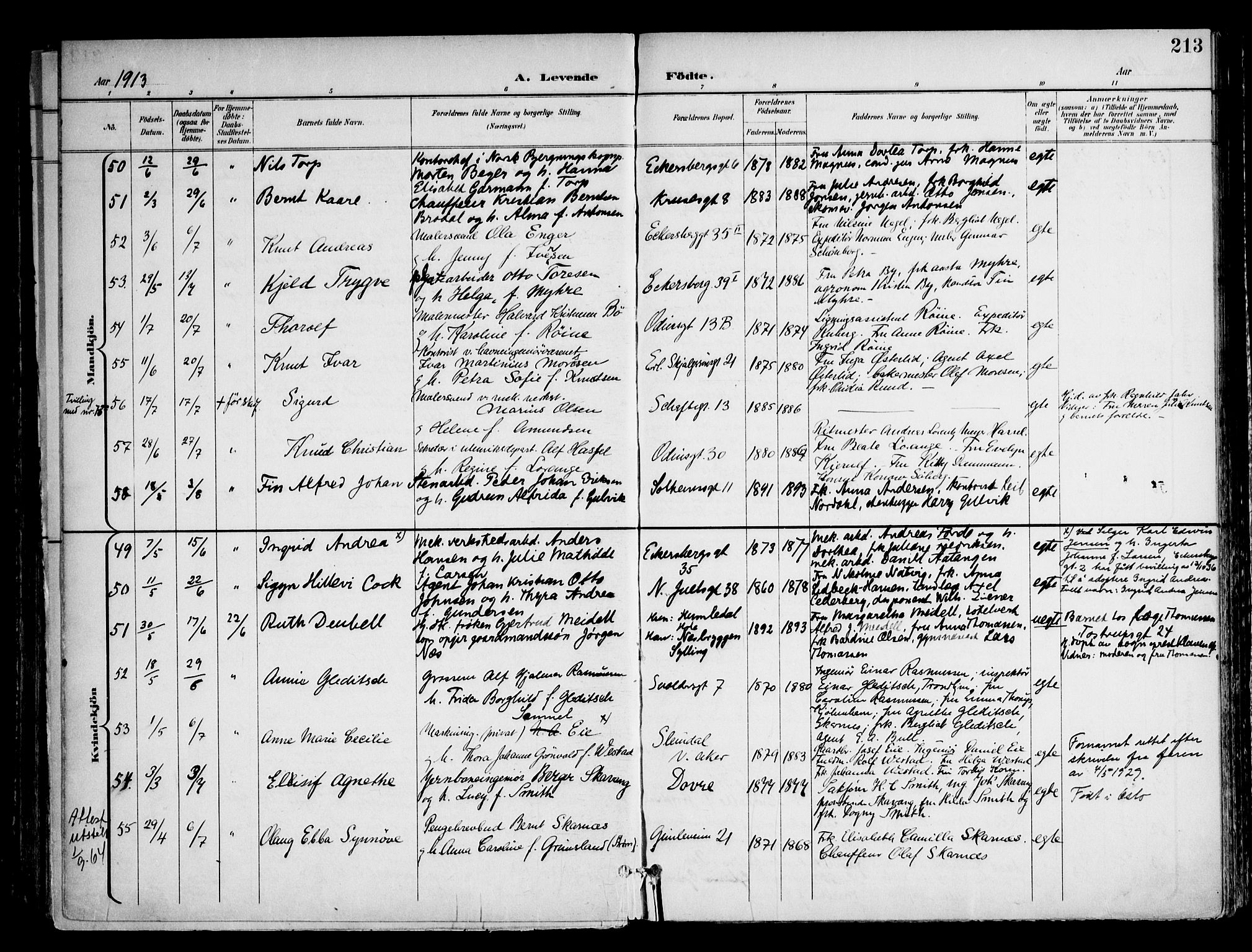 Frogner prestekontor Kirkebøker, SAO/A-10886/F/Fa/L0002: Parish register (official) no. 2, 1897-1917, p. 213
