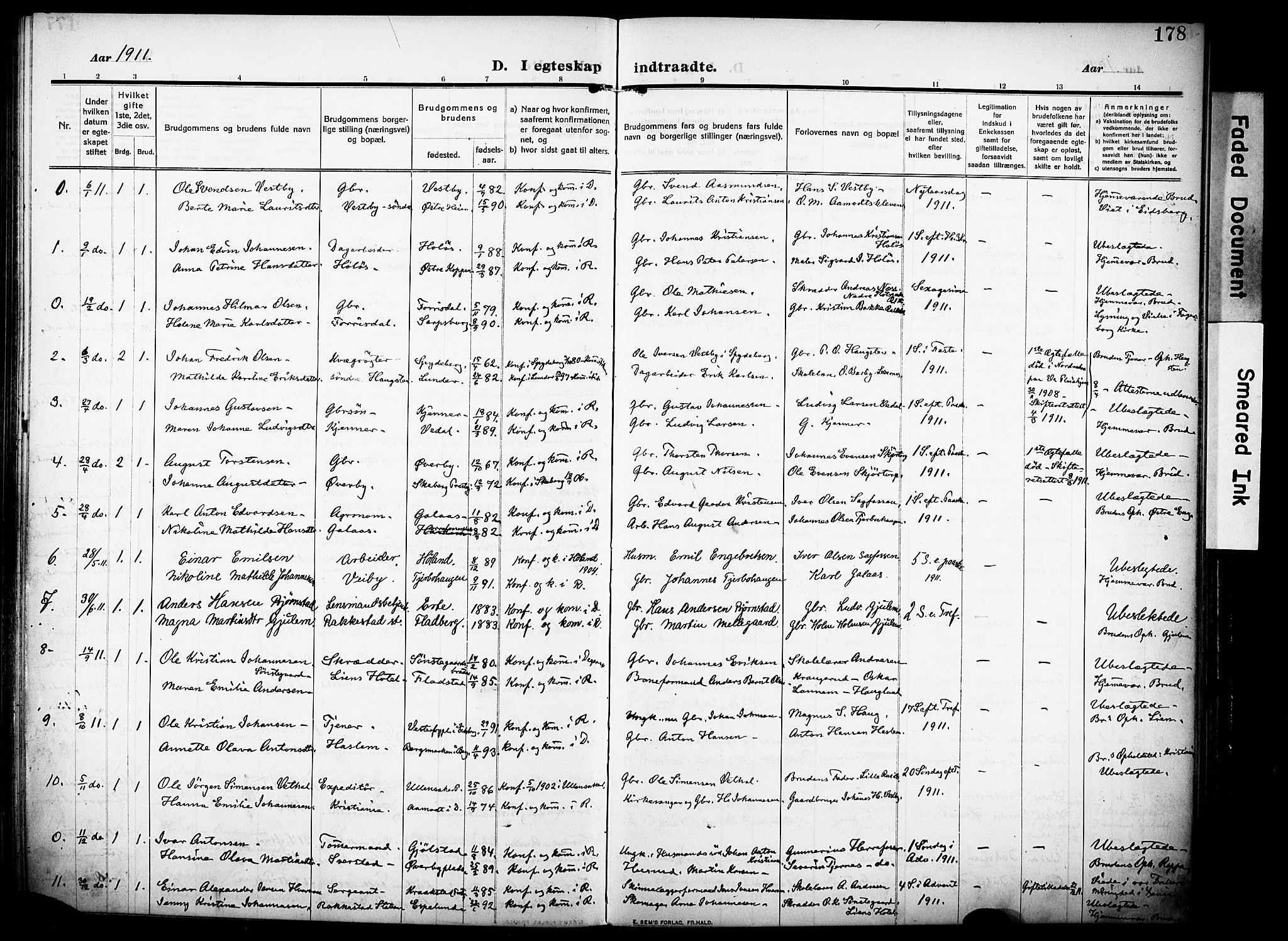 Rakkestad prestekontor Kirkebøker, AV/SAO-A-2008/F/Fa/L0015: Parish register (official) no. I 15, 1909-1922, p. 178