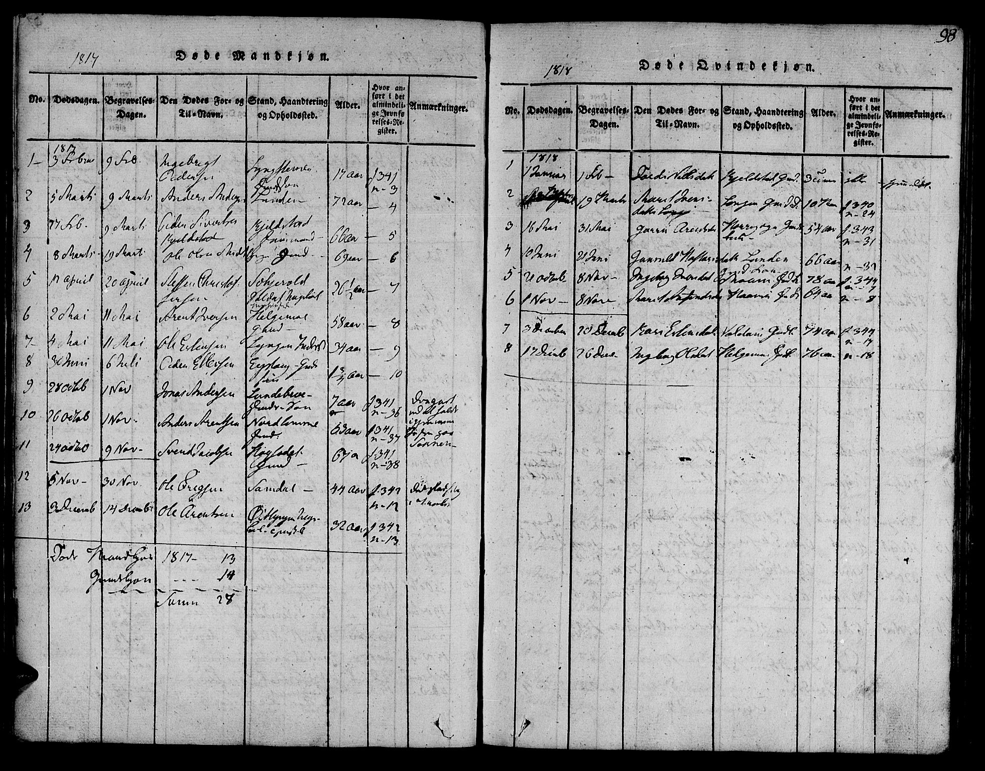 Ministerialprotokoller, klokkerbøker og fødselsregistre - Sør-Trøndelag, SAT/A-1456/692/L1102: Parish register (official) no. 692A02, 1816-1842, p. 98
