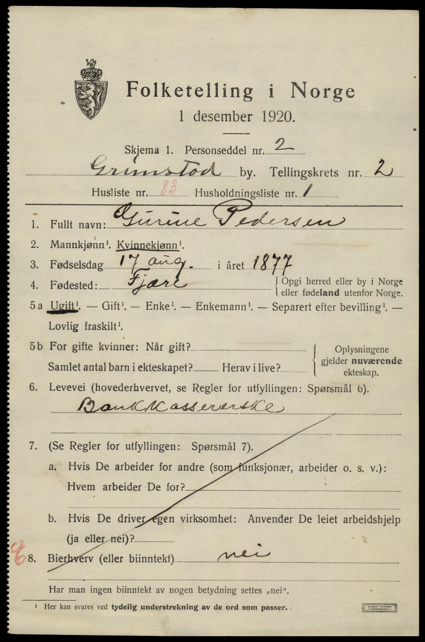 SAK, 1920 census for Grimstad, 1920, p. 4305