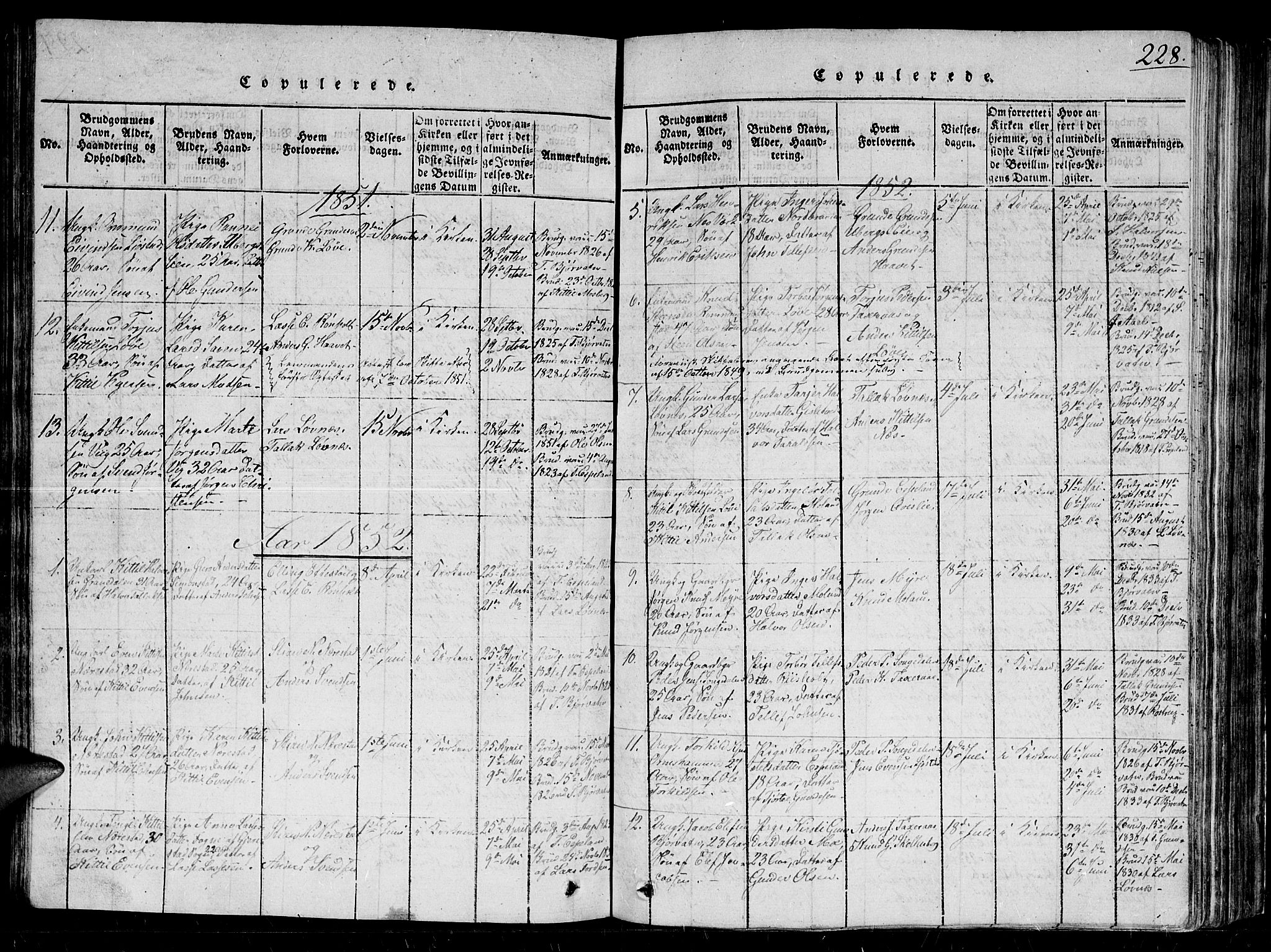 Gjerstad sokneprestkontor, SAK/1111-0014/F/Fb/Fbb/L0001: Parish register (copy) no. B 1, 1813-1863, p. 228