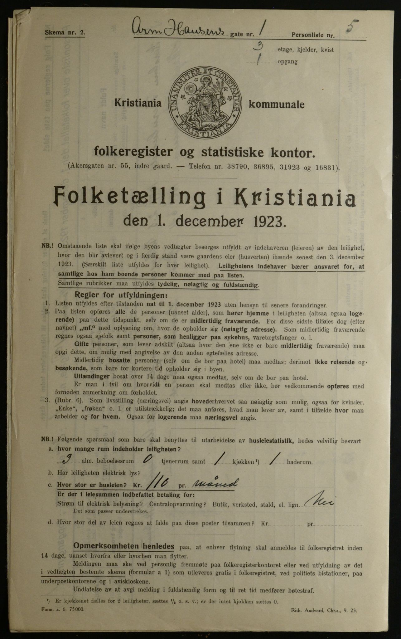 OBA, Municipal Census 1923 for Kristiania, 1923, p. 2586