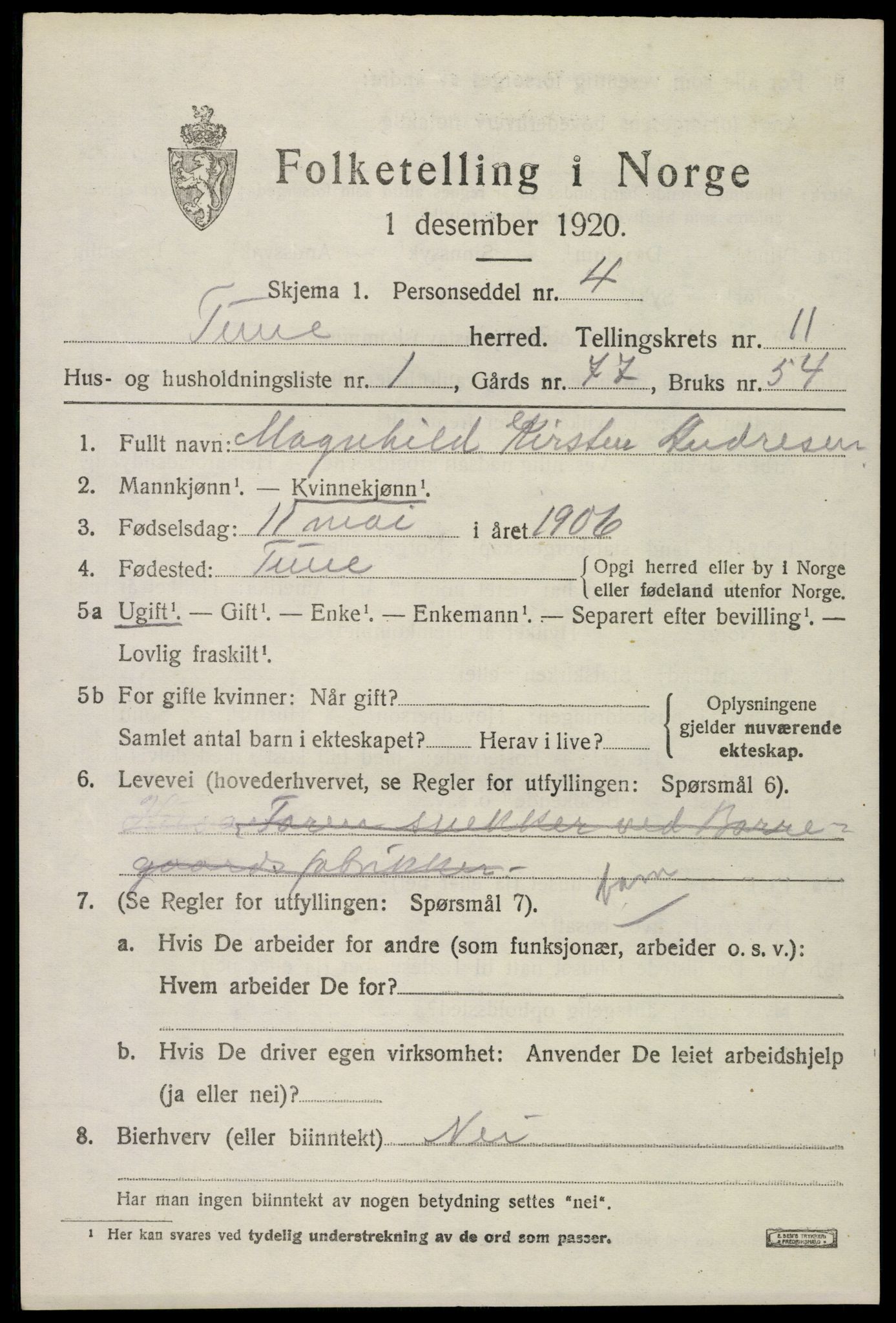 SAO, 1920 census for Tune, 1920, p. 14040