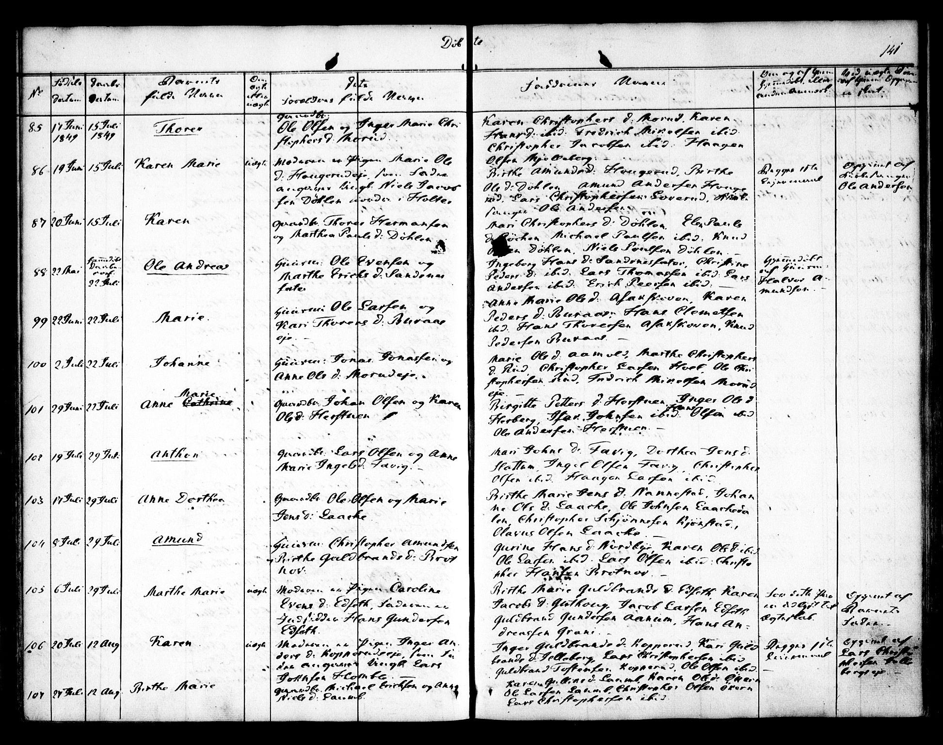 Nannestad prestekontor Kirkebøker, AV/SAO-A-10414a/F/Fa/L0010: Parish register (official) no. I 10, 1840-1850, p. 141