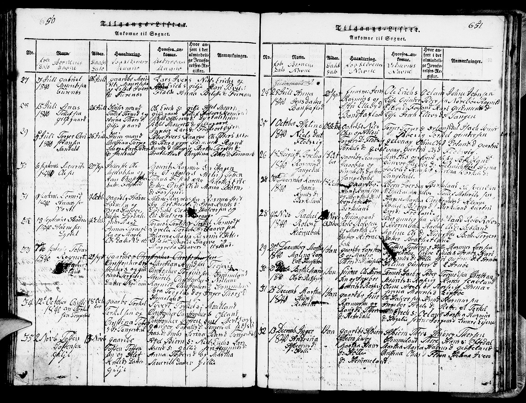 Strand sokneprestkontor, AV/SAST-A-101828/H/Ha/Hab/L0002: Parish register (copy) no. B 2, 1816-1854, p. 650-651
