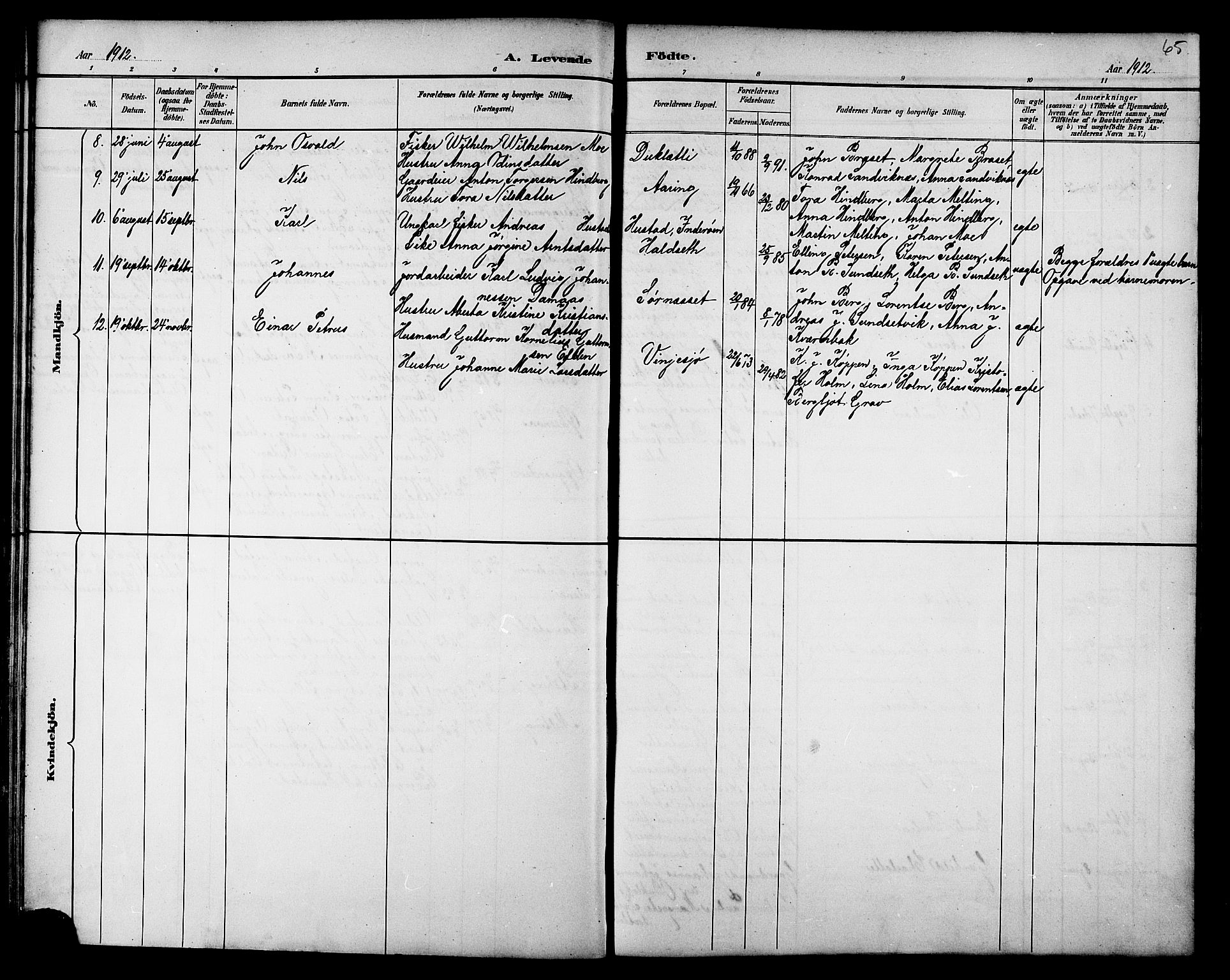 Ministerialprotokoller, klokkerbøker og fødselsregistre - Nord-Trøndelag, AV/SAT-A-1458/733/L0327: Parish register (copy) no. 733C02, 1888-1918, p. 65