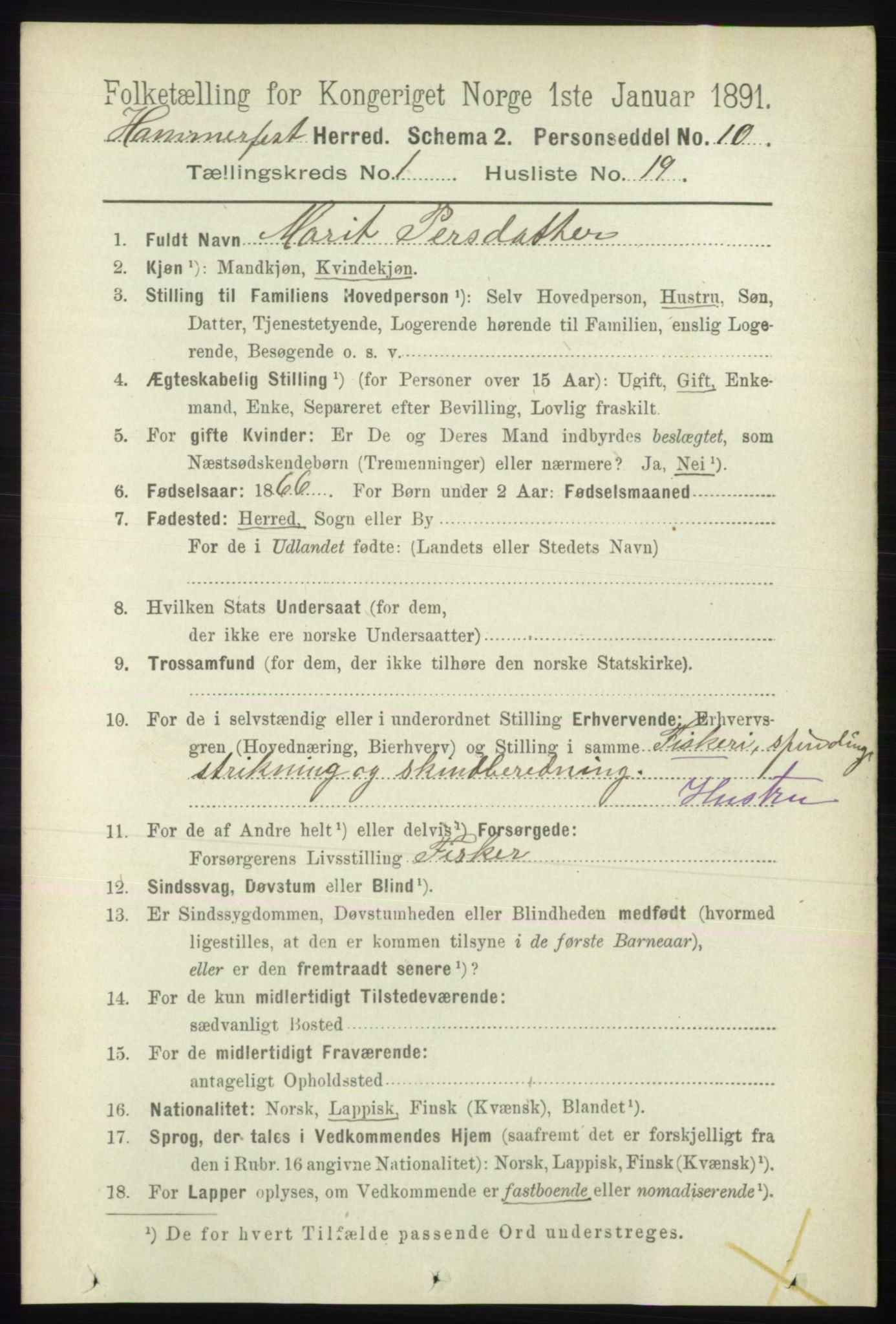 RA, 1891 census for 2016 Hammerfest, 1891, p. 219