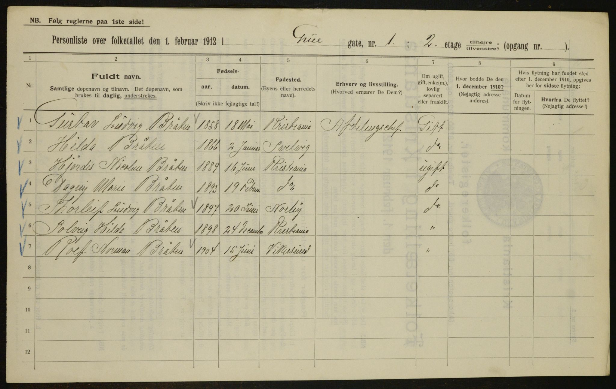 OBA, Municipal Census 1912 for Kristiania, 1912, p. 30056