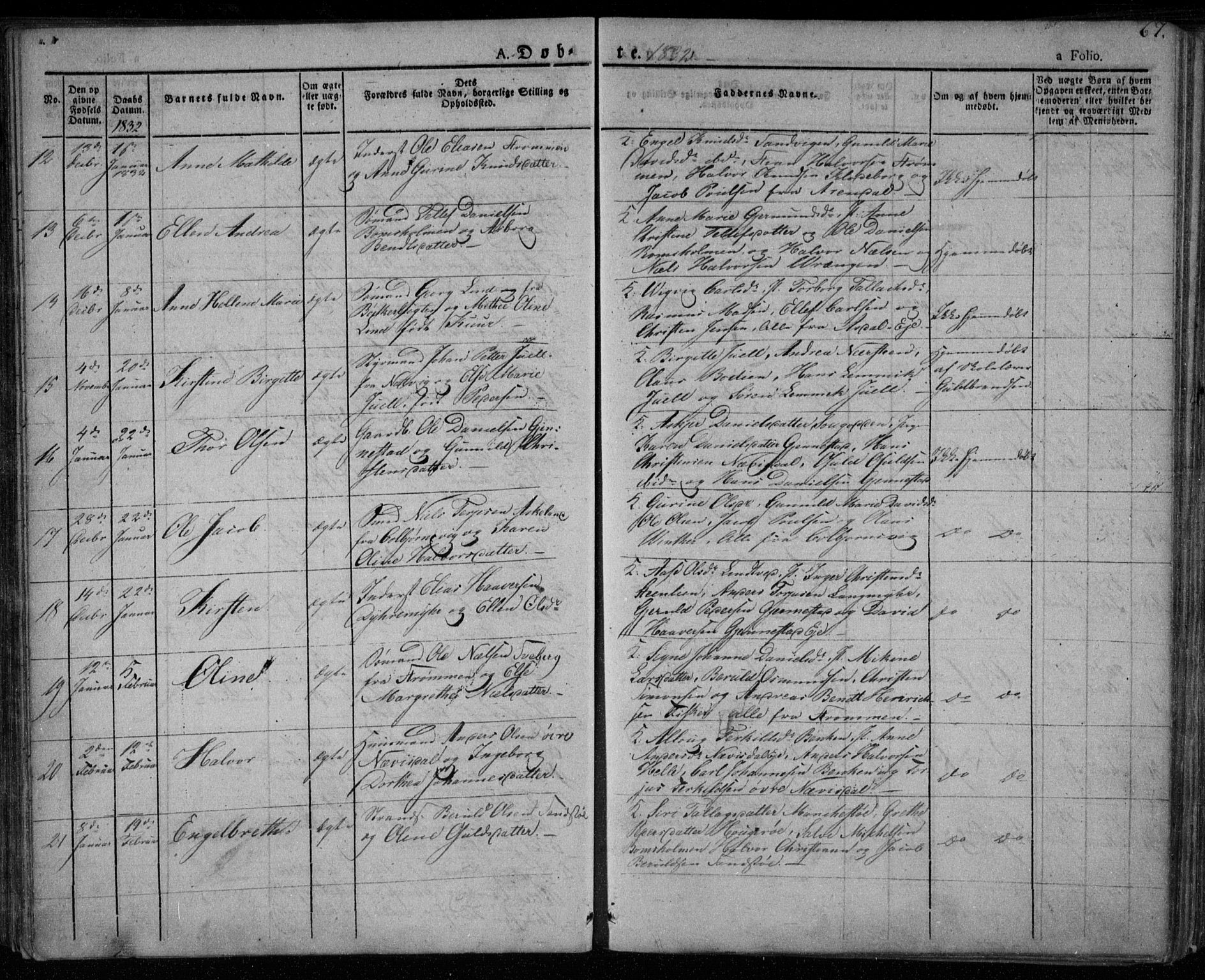 Øyestad sokneprestkontor, AV/SAK-1111-0049/F/Fa/L0013: Parish register (official) no. A 13, 1827-1842, p. 67