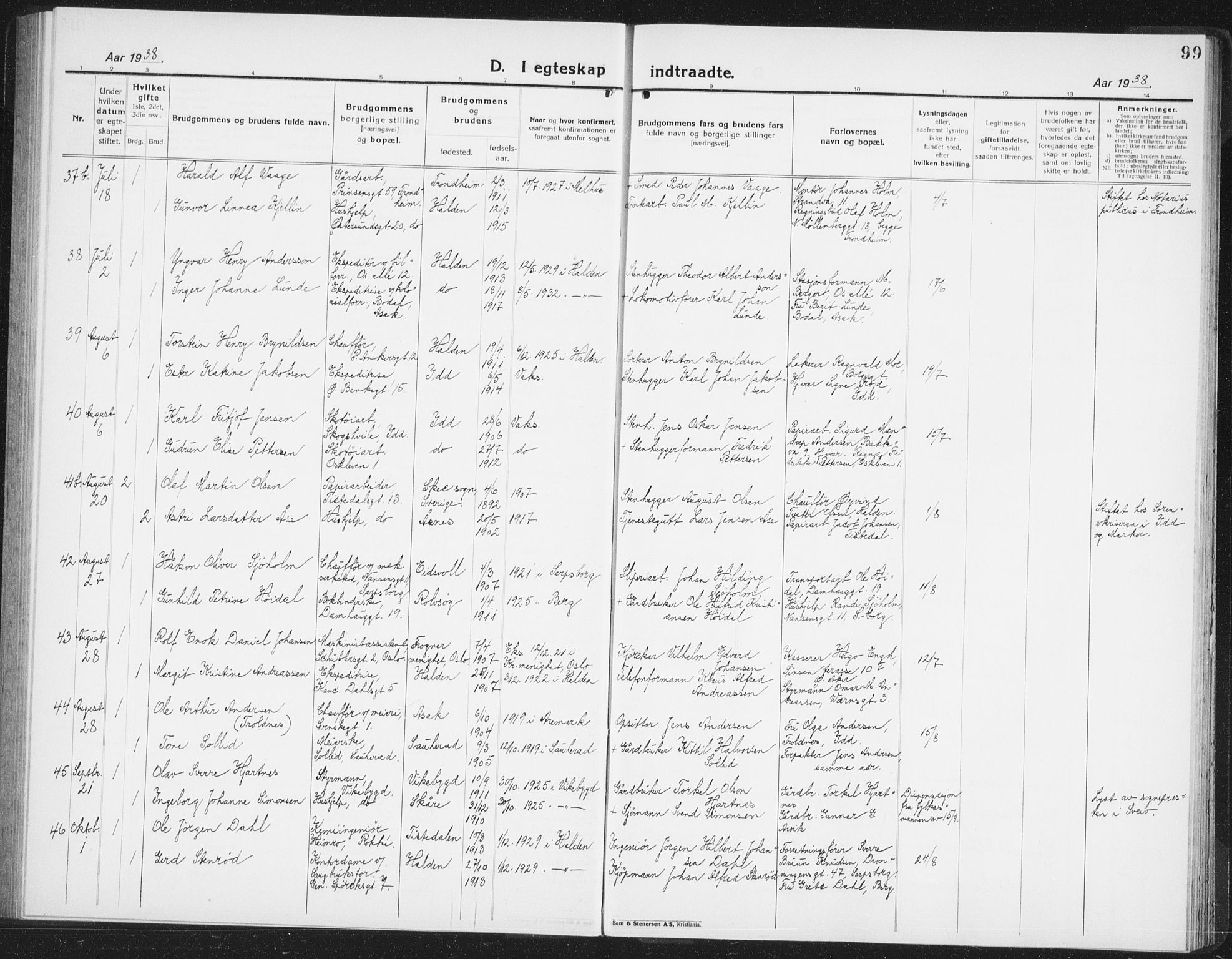 Halden prestekontor Kirkebøker, AV/SAO-A-10909/G/Ga/L0014: Parish register (copy) no. 14, 1925-1943, p. 99