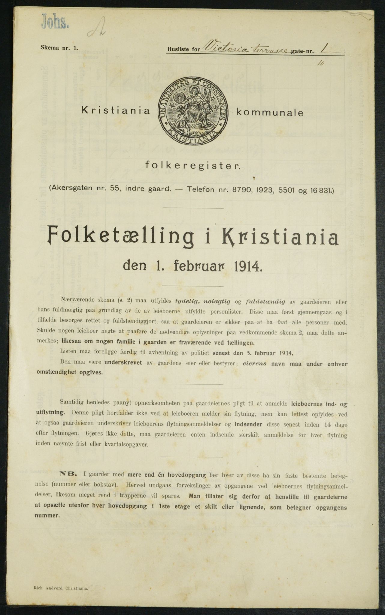 OBA, Municipal Census 1914 for Kristiania, 1914, p. 124514