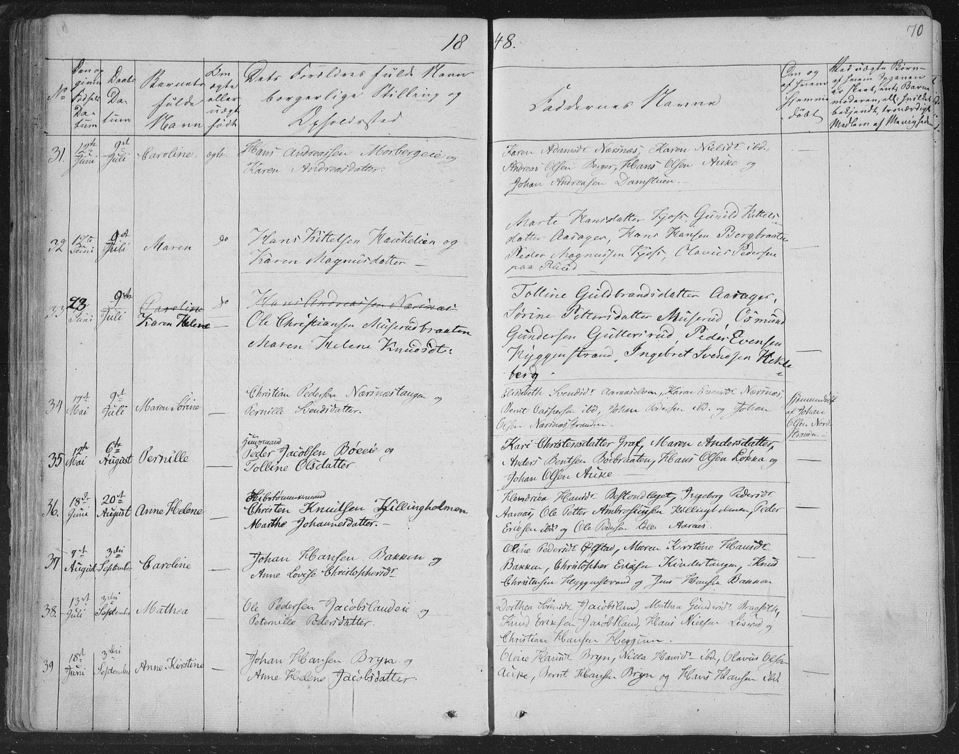 Røyken kirkebøker, AV/SAKO-A-241/F/Fa/L0005: Parish register (official) no. 5, 1833-1856, p. 70