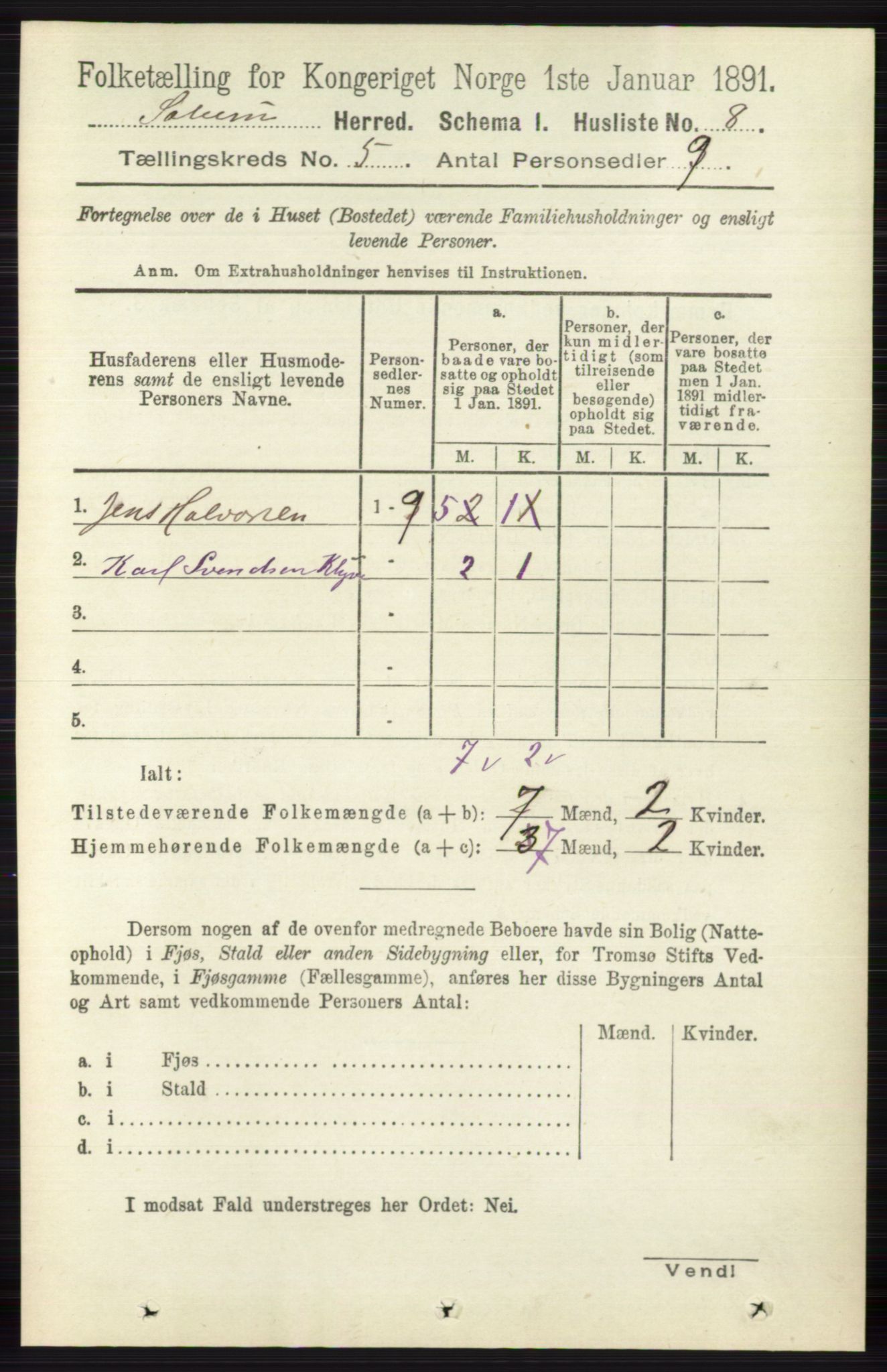 RA, 1891 census for 0818 Solum, 1891, p. 805