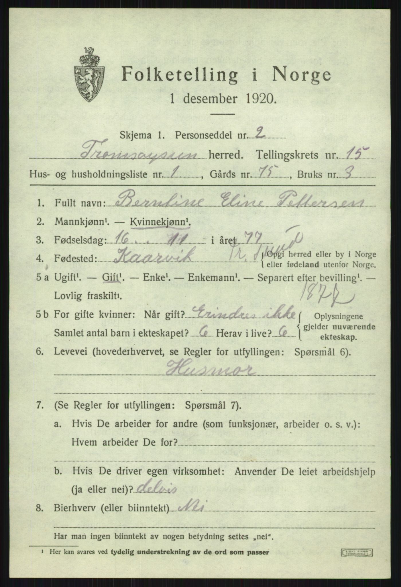 SATØ, 1920 census for Tromsøysund, 1920, p. 8912