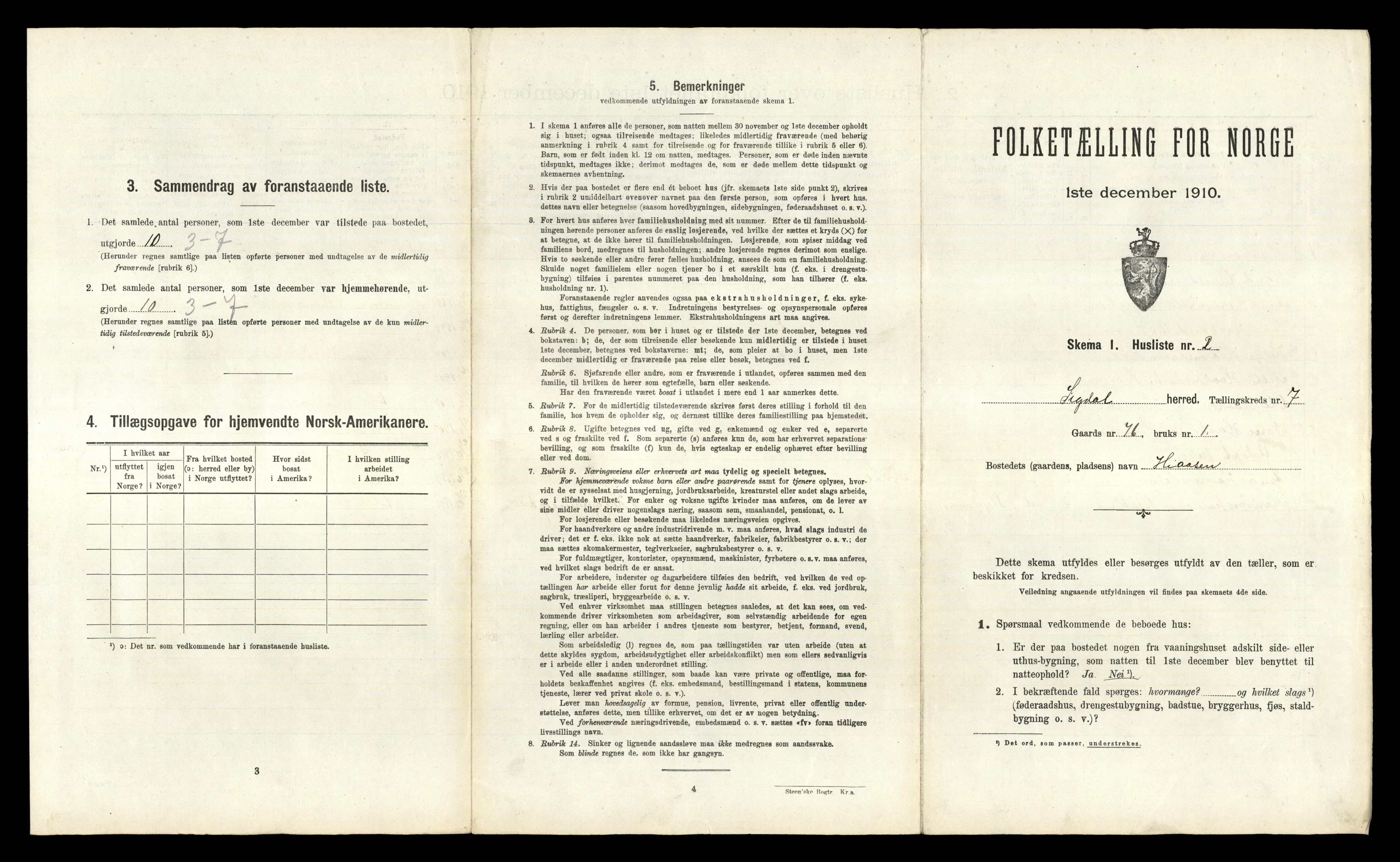 RA, 1910 census for Sigdal, 1910, p. 768