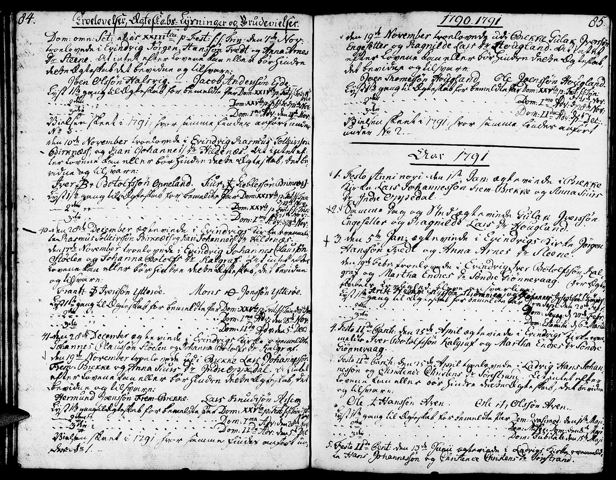 Gulen sokneprestembete, AV/SAB-A-80201/H/Haa/Haaa/L0015: Parish register (official) no. A 15, 1788-1798, p. 84-85