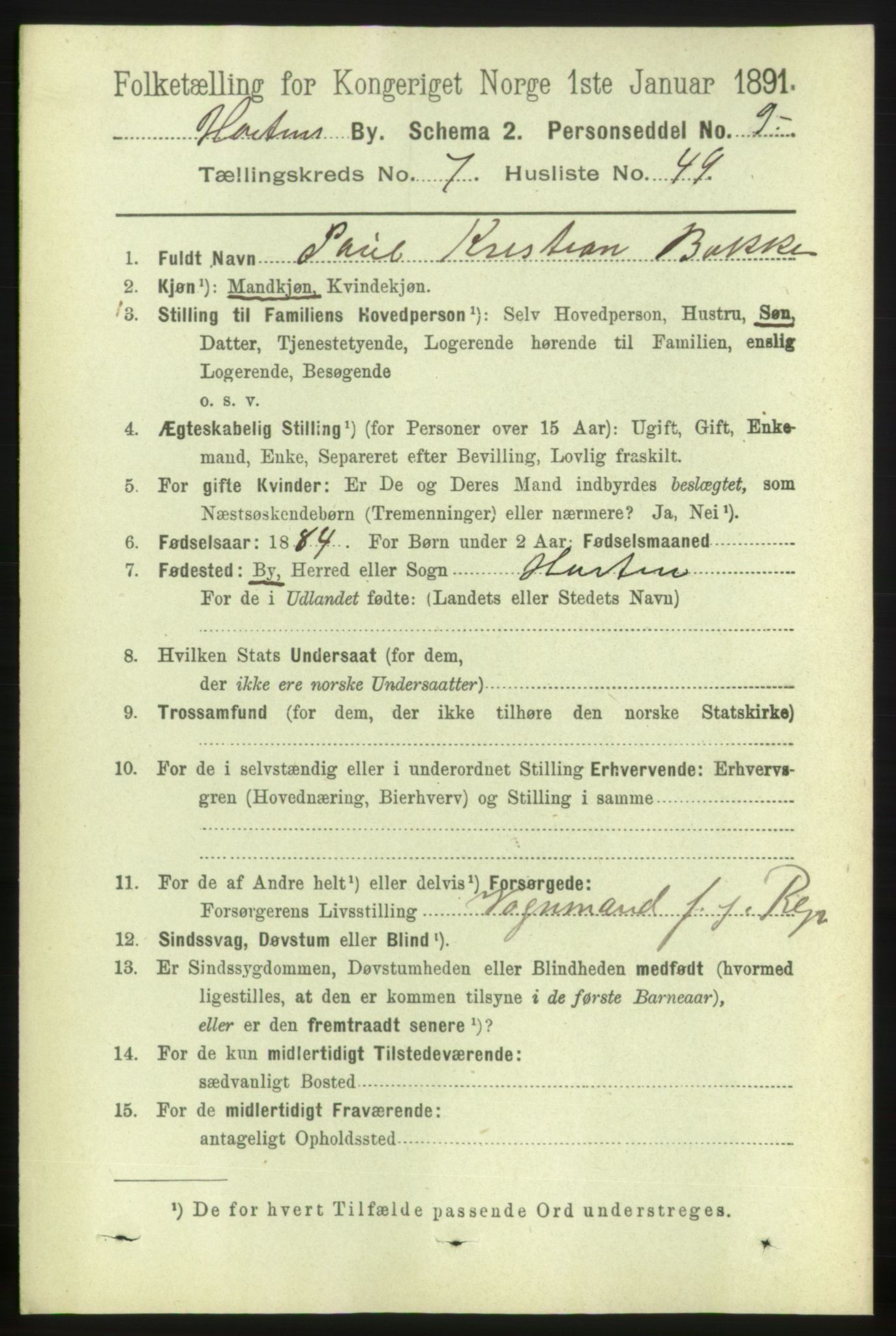 RA, 1891 census for 0703 Horten, 1891, p. 4832