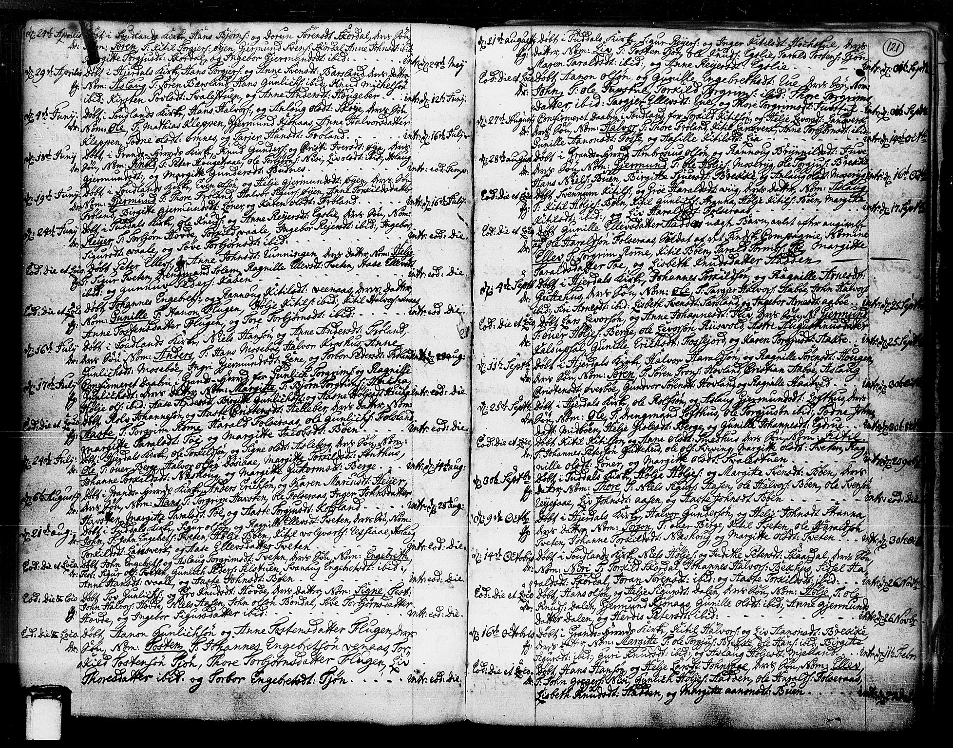 Hjartdal kirkebøker, SAKO/A-270/F/Fa/L0003: Parish register (official) no. I 3, 1727-1775, p. 121