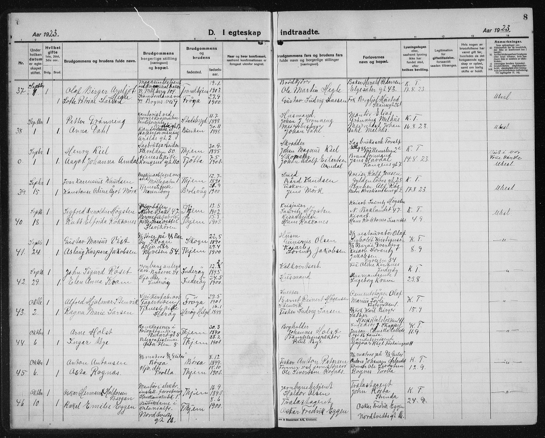 Ministerialprotokoller, klokkerbøker og fødselsregistre - Sør-Trøndelag, AV/SAT-A-1456/603/L0176: Parish register (copy) no. 603C04, 1923-1941, p. 8