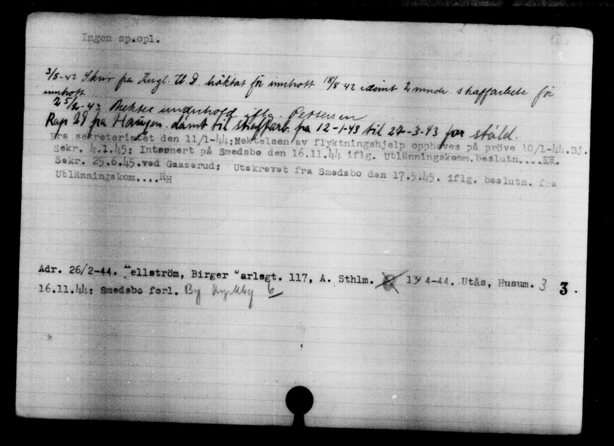 Utenriksstasjonene, Legasjonen i Stockholm, Flyktningkontoret, AV/RA-S-6753/V/Va/L0004: Kjesäterkartoteket, flyktninger med registreringsnr. 3496-6610, 1940-1945, p. 2200