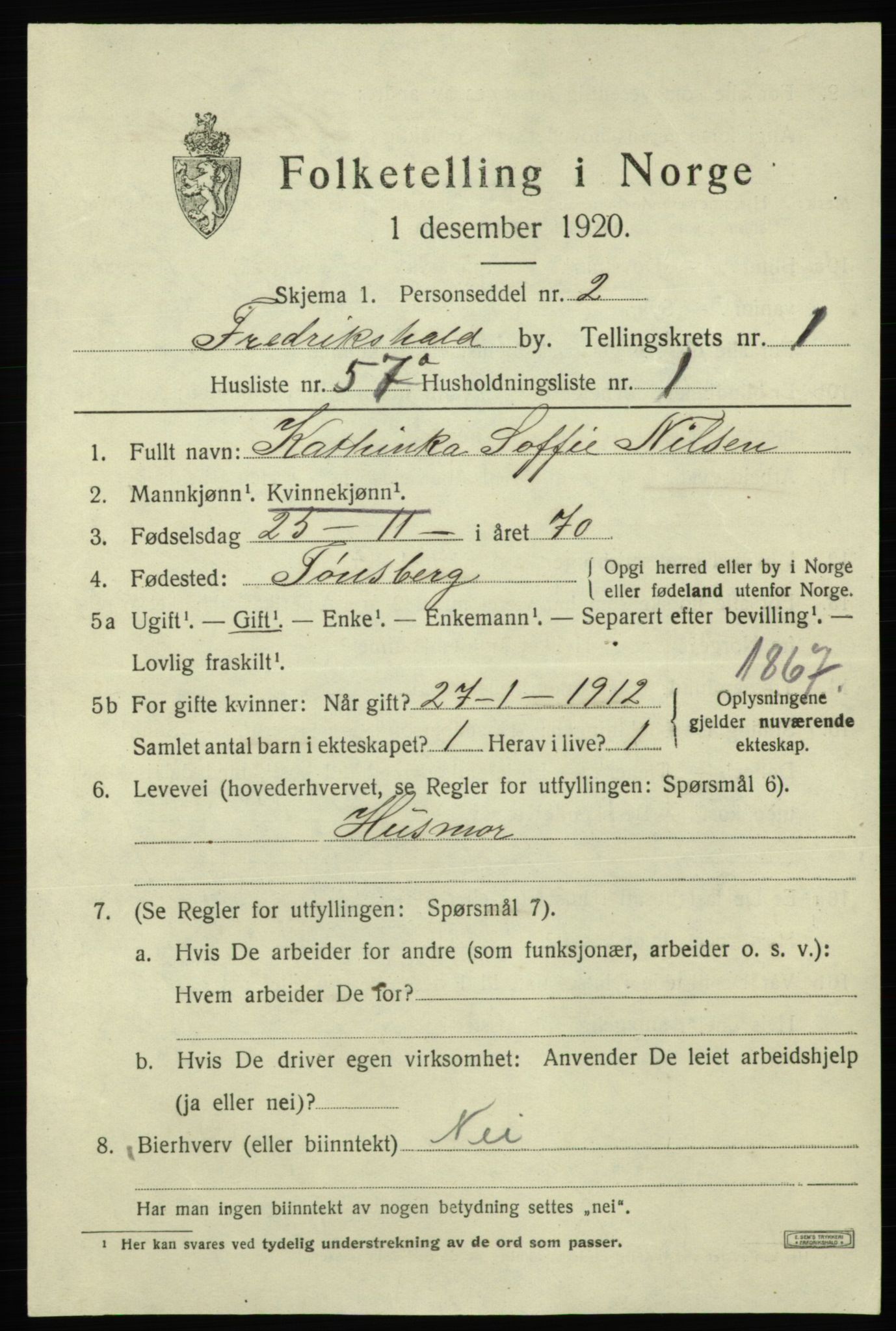 SAO, 1920 census for Fredrikshald, 1920, p. 9173