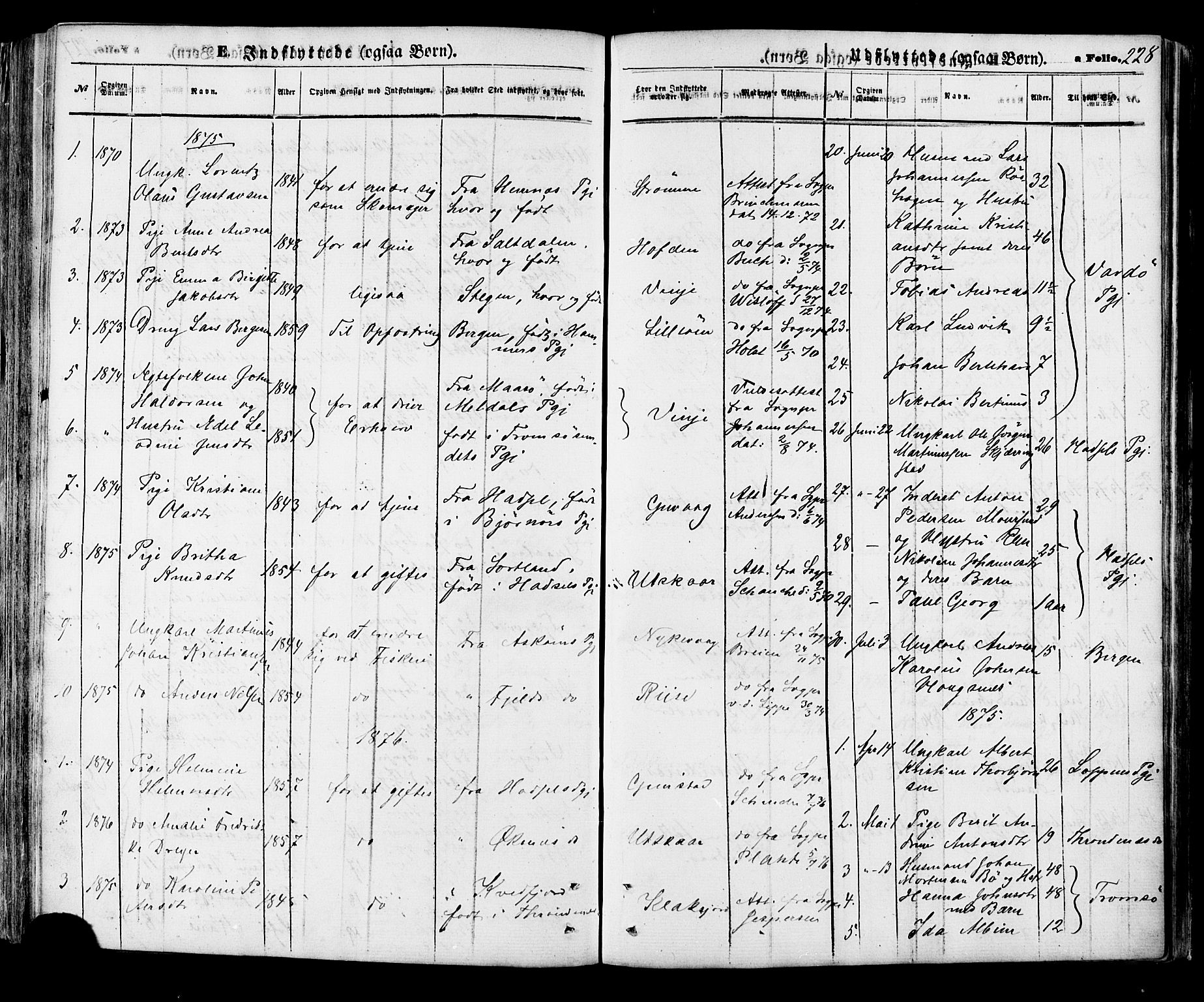 Ministerialprotokoller, klokkerbøker og fødselsregistre - Nordland, SAT/A-1459/891/L1301: Parish register (official) no. 891A06, 1870-1878, p. 228