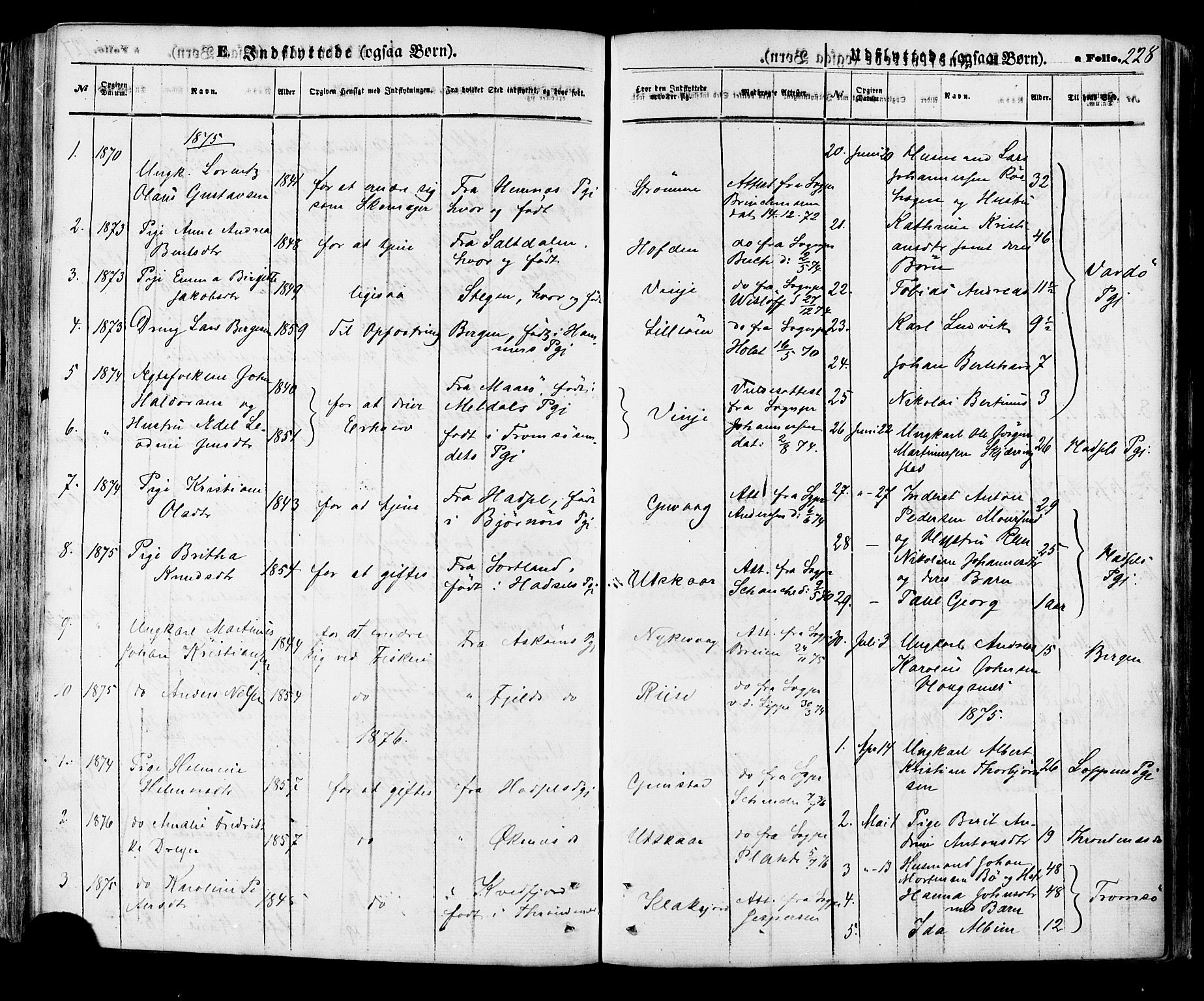 Ministerialprotokoller, klokkerbøker og fødselsregistre - Nordland, AV/SAT-A-1459/891/L1301: Parish register (official) no. 891A06, 1870-1878, p. 228