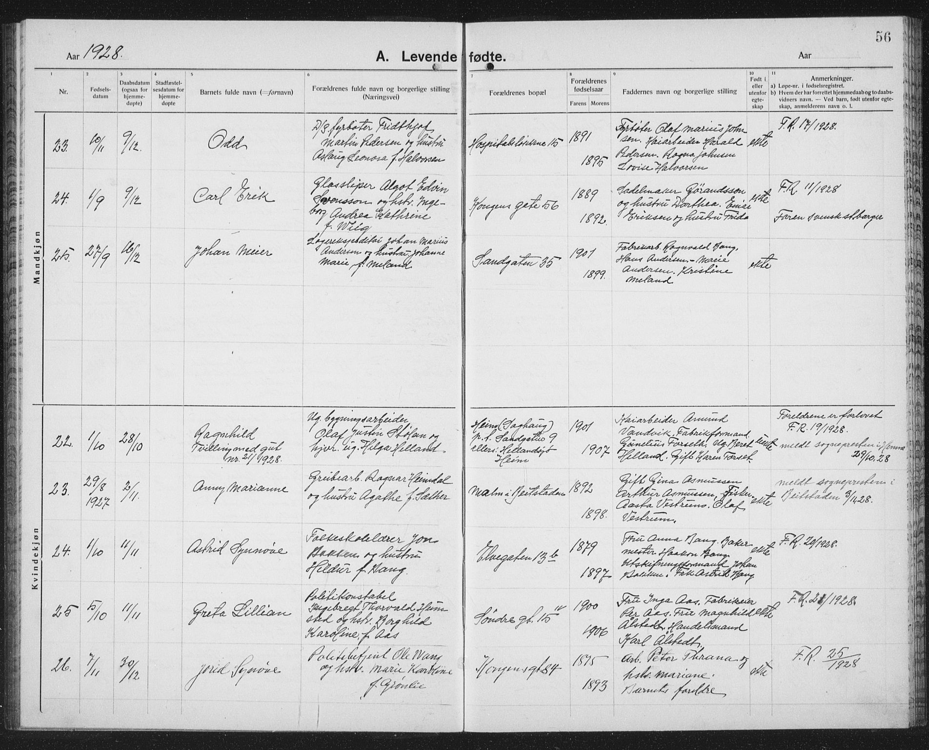 Ministerialprotokoller, klokkerbøker og fødselsregistre - Sør-Trøndelag, AV/SAT-A-1456/602/L0148: Parish register (copy) no. 602C16, 1919-1939, p. 56