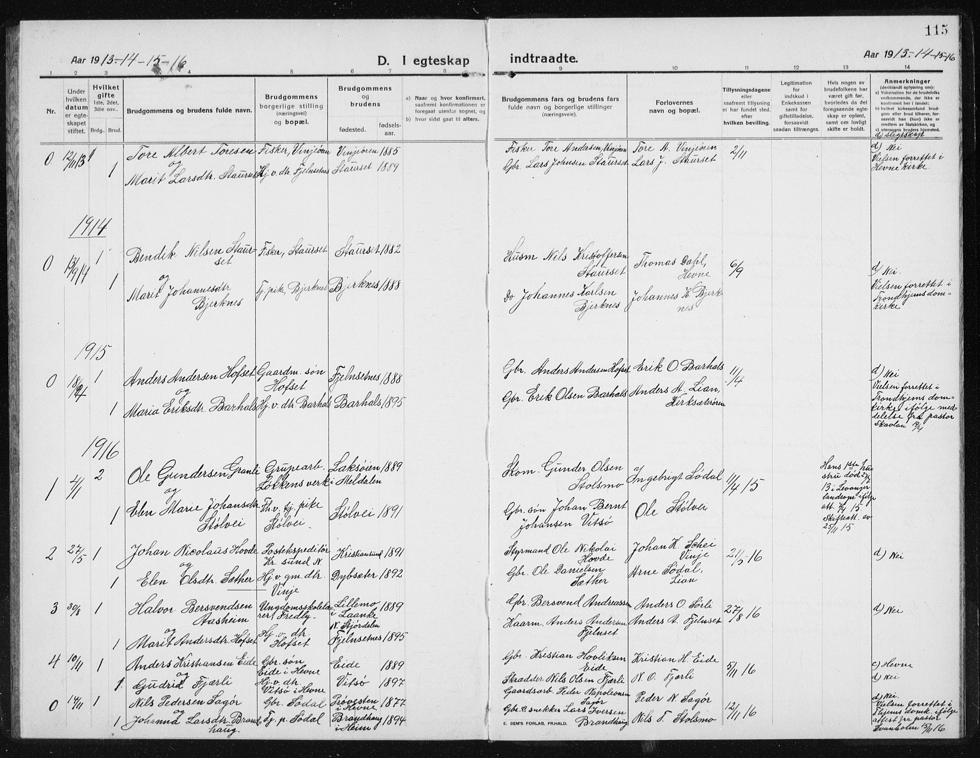 Ministerialprotokoller, klokkerbøker og fødselsregistre - Sør-Trøndelag, SAT/A-1456/631/L0515: Parish register (copy) no. 631C03, 1913-1939, p. 115