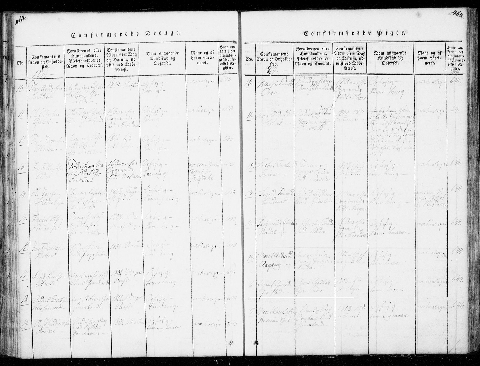 Ministerialprotokoller, klokkerbøker og fødselsregistre - Møre og Romsdal, AV/SAT-A-1454/578/L0903: Parish register (official) no. 578A02, 1819-1838, p. 462-463