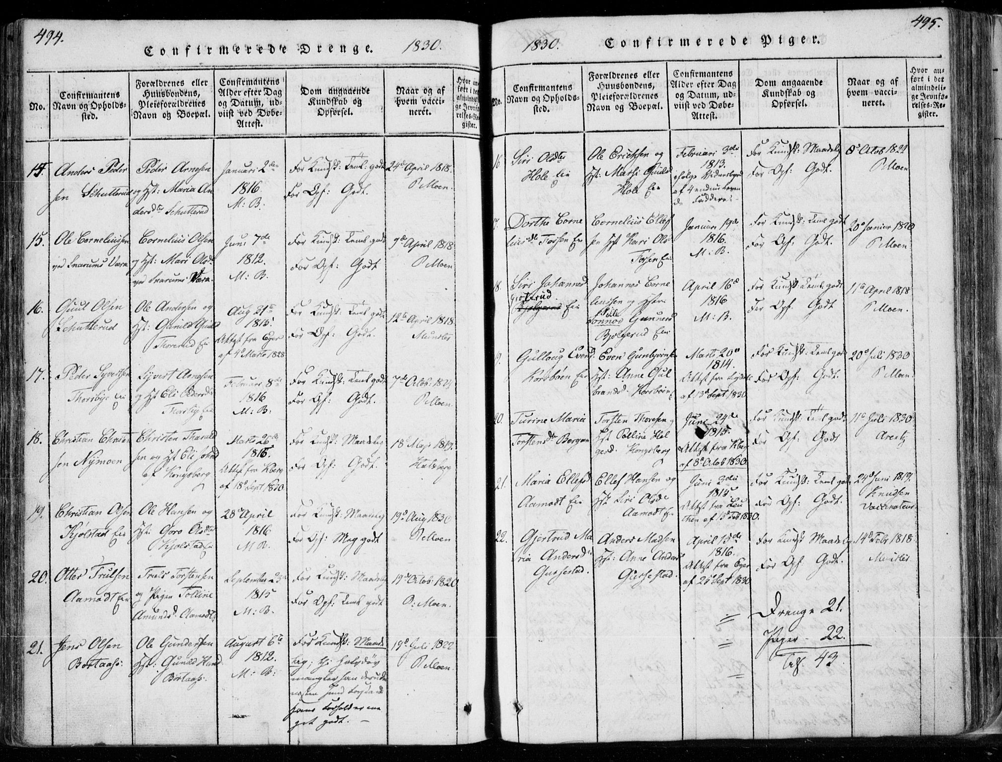 Modum kirkebøker, AV/SAKO-A-234/F/Fa/L0006: Parish register (official) no. 6, 1832-1841, p. 494-495