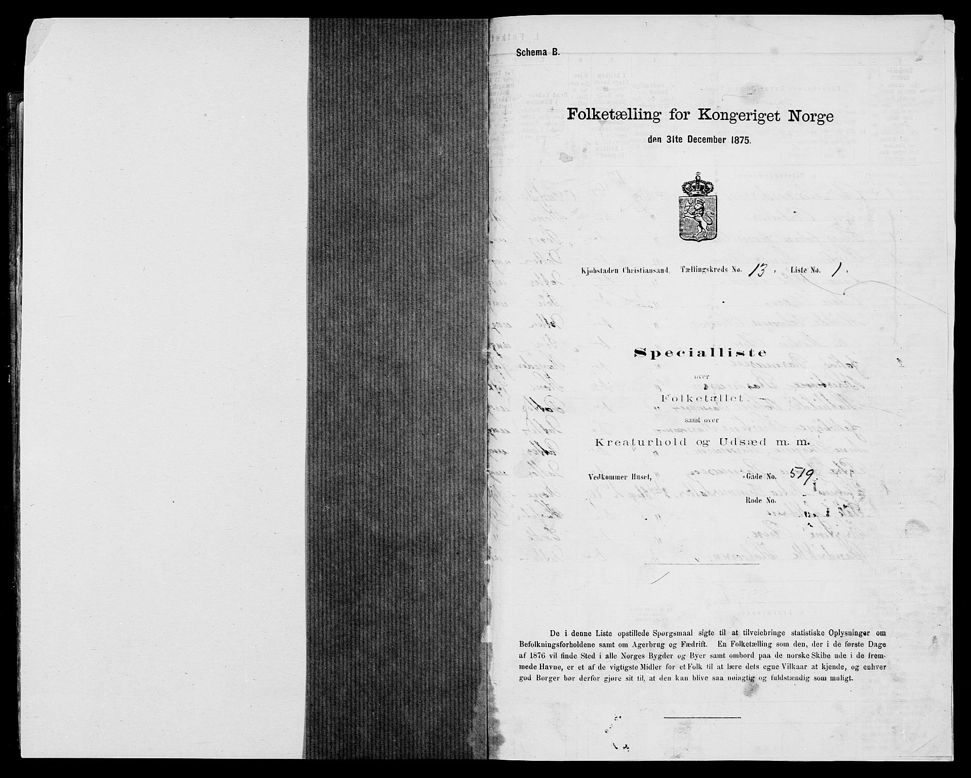 SAK, 1875 census for 1001P Kristiansand, 1875, p. 2008