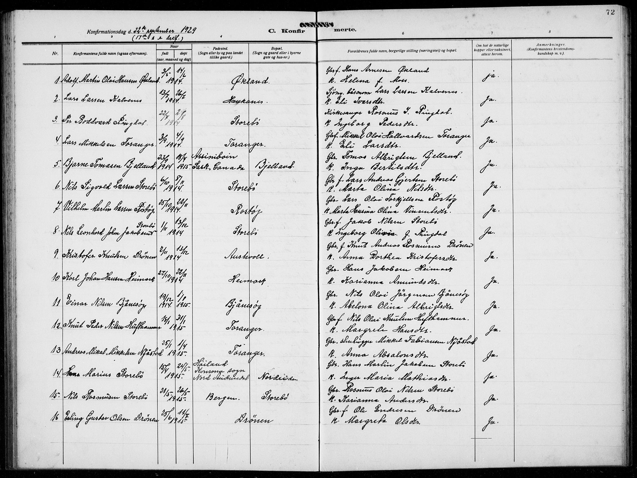 Austevoll sokneprestembete, AV/SAB-A-74201/H/Ha/Hab/Haba/L0006: Parish register (copy) no. A  6, 1925-1938, p. 72