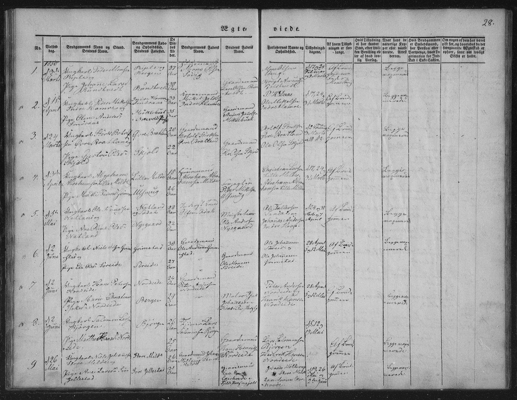 Fana Sokneprestembete, AV/SAB-A-75101/H/Haa/Haaa/L0010: Parish register (official) no. A 10, 1841-1851, p. 28