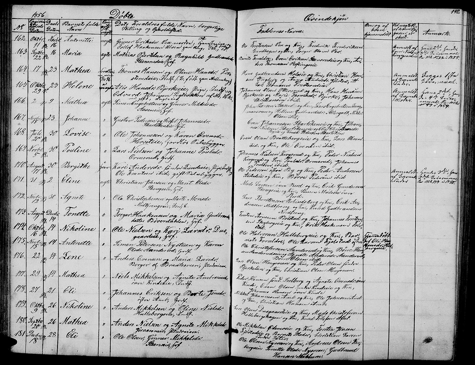 Ringsaker prestekontor, AV/SAH-PREST-014/L/La/L0006: Parish register (copy) no. 6, 1851-1860, p. 140