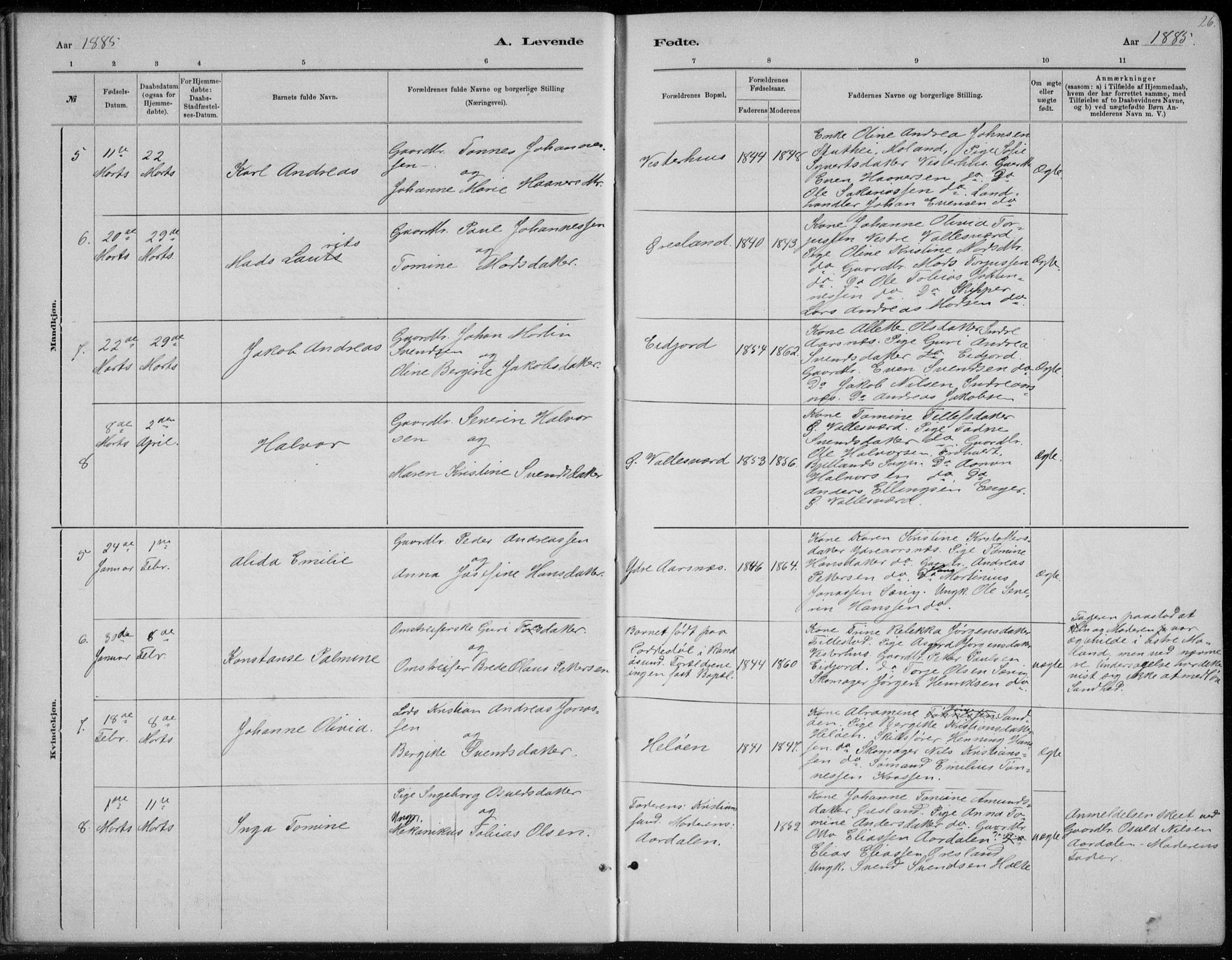 Høvåg sokneprestkontor, SAK/1111-0025/F/Fb/L0004: Parish register (copy) no. B 4, 1883-1898, p. 26