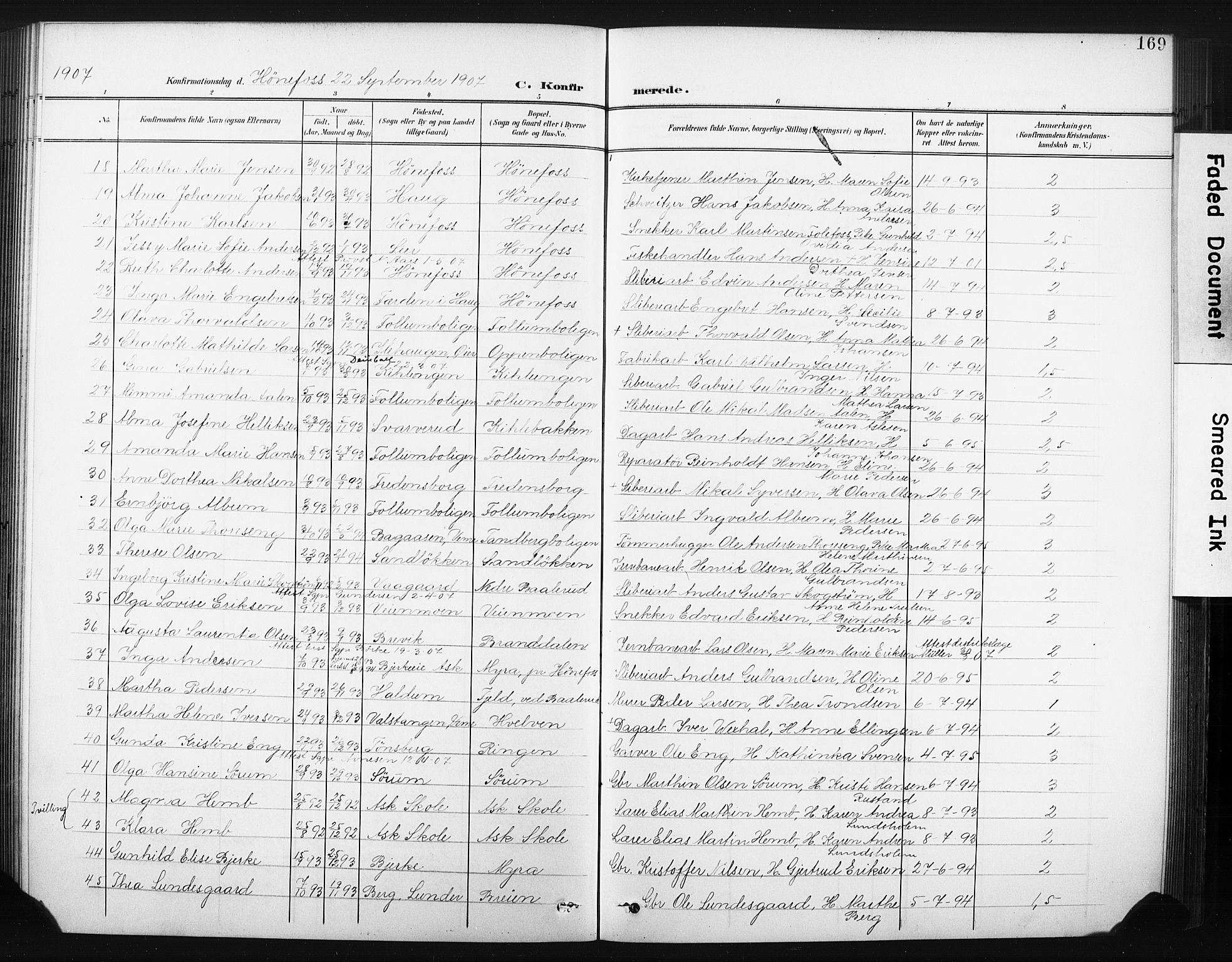 Hønefoss kirkebøker, AV/SAKO-A-609/F/Fa/L0003: Parish register (official) no. 3, 1900-1913, p. 169