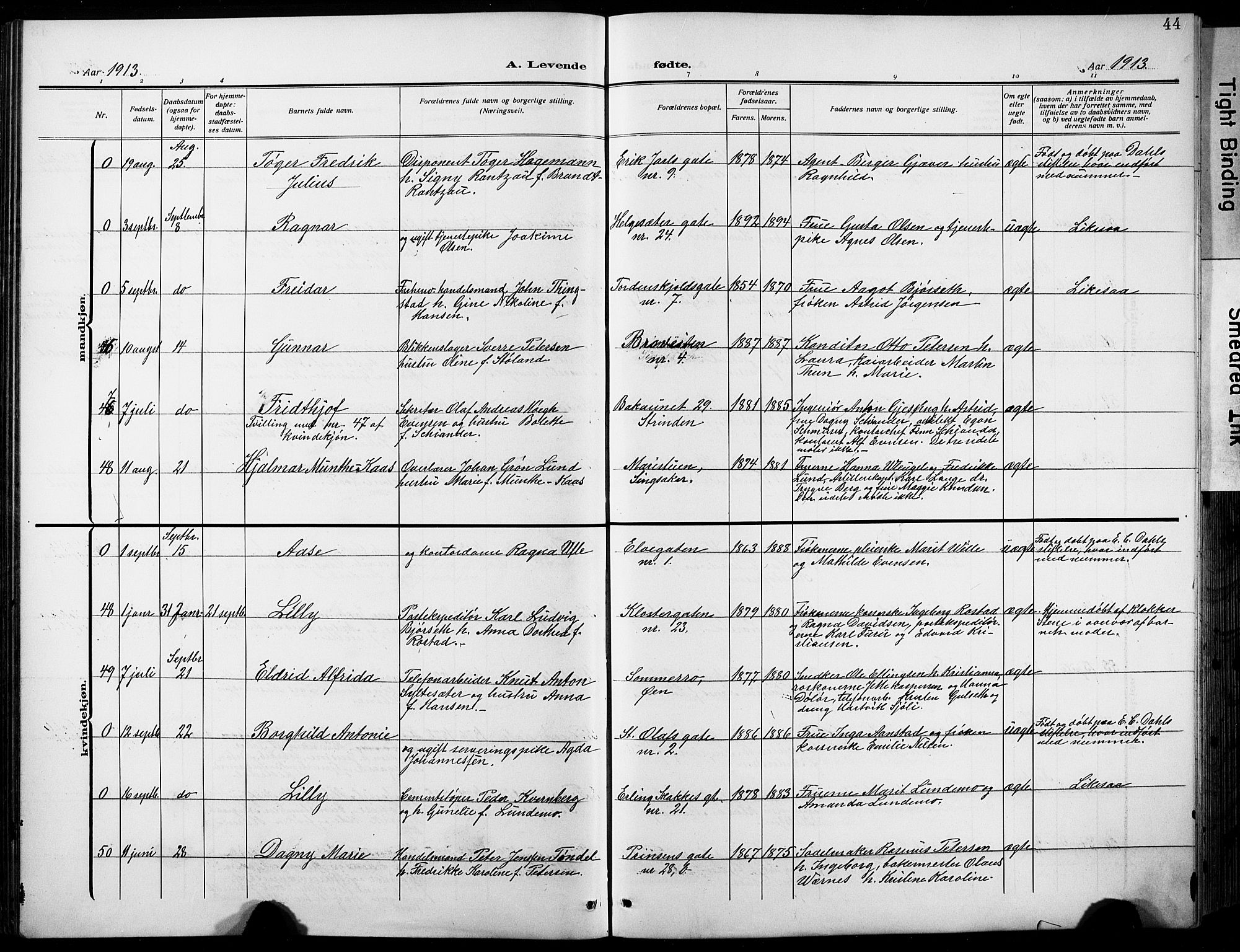 Ministerialprotokoller, klokkerbøker og fødselsregistre - Sør-Trøndelag, AV/SAT-A-1456/601/L0096: Parish register (copy) no. 601C14, 1911-1931, p. 44