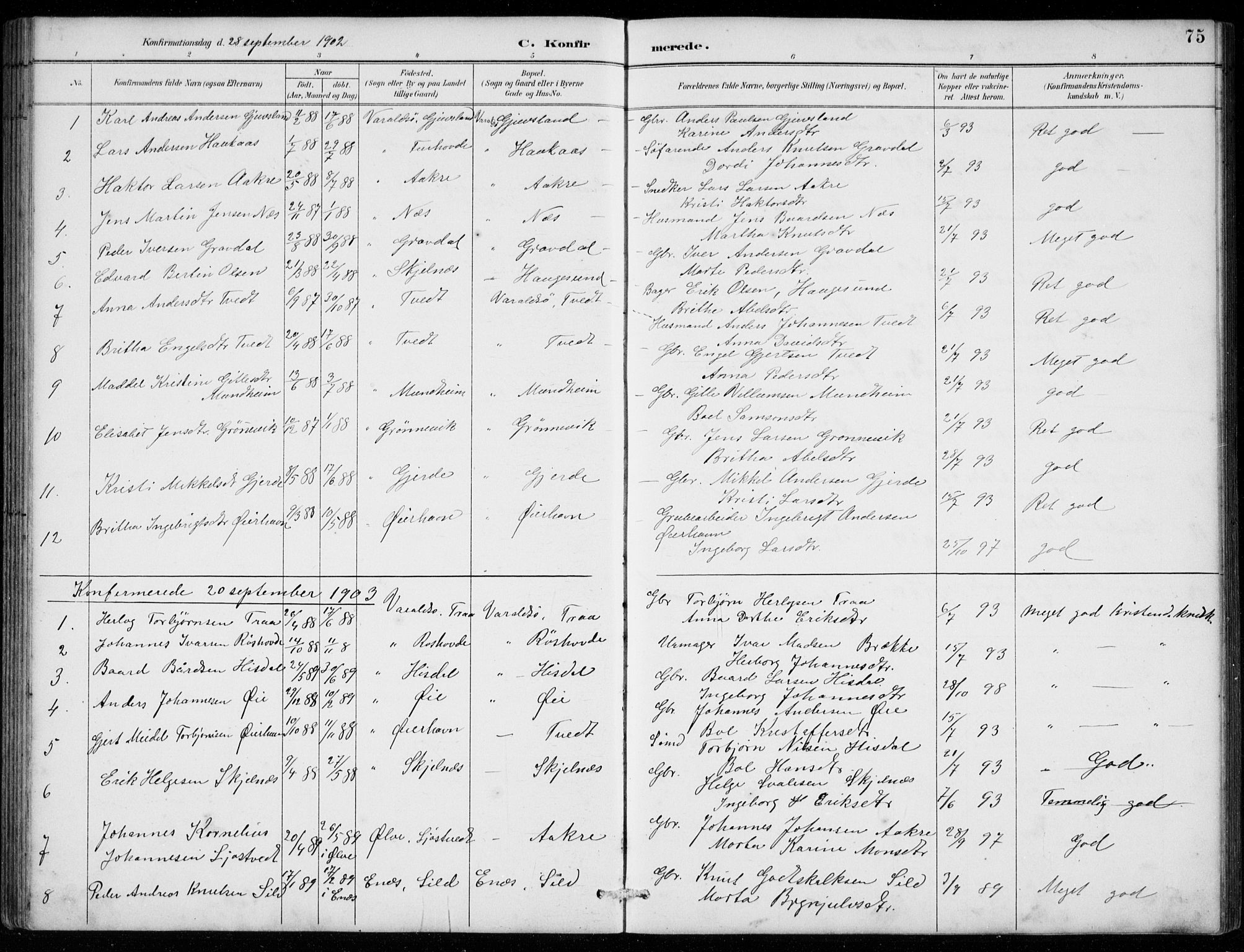 Strandebarm sokneprestembete, SAB/A-78401/H/Hab: Parish register (copy) no. C  1, 1891-1913, p. 75