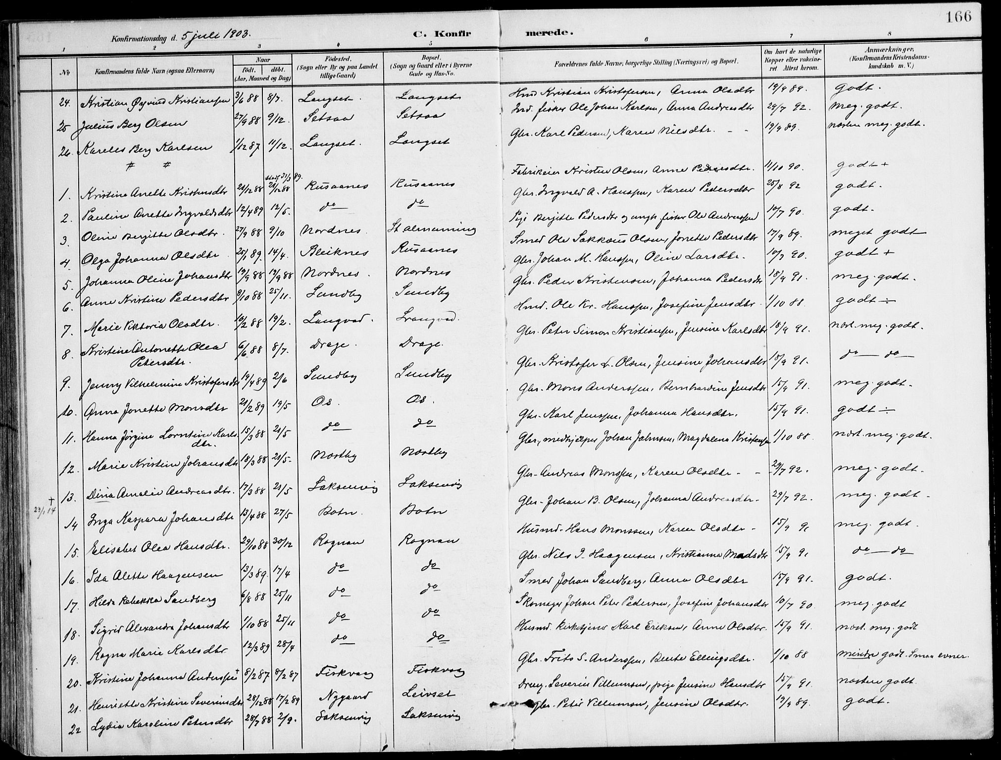 Ministerialprotokoller, klokkerbøker og fødselsregistre - Nordland, AV/SAT-A-1459/847/L0672: Parish register (official) no. 847A12, 1902-1919, p. 166