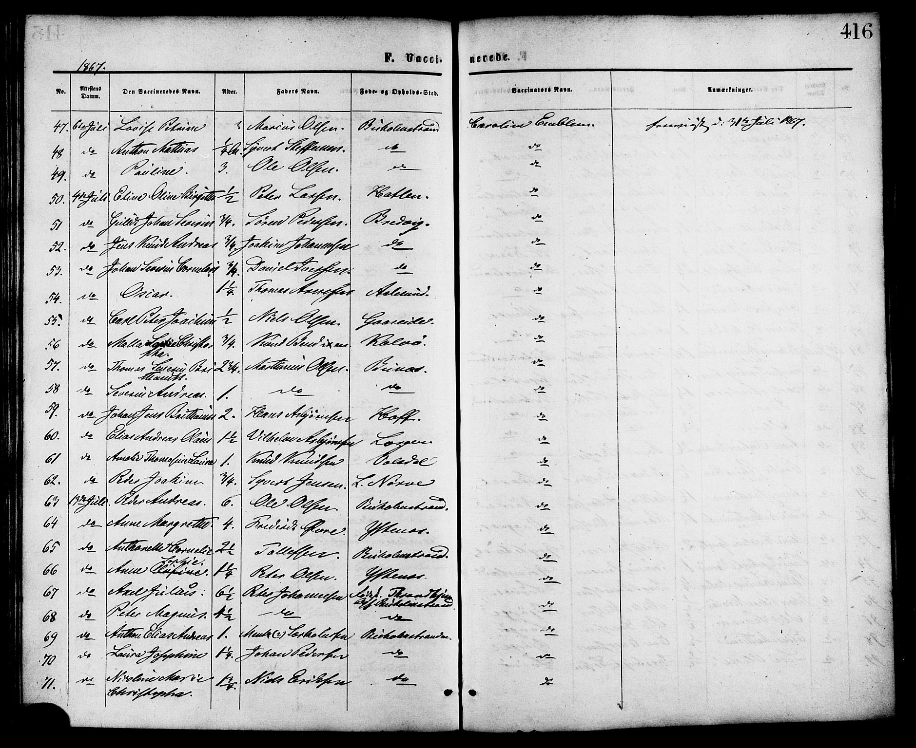 Ministerialprotokoller, klokkerbøker og fødselsregistre - Møre og Romsdal, AV/SAT-A-1454/528/L0399: Parish register (official) no. 528A10, 1864-1879, p. 416