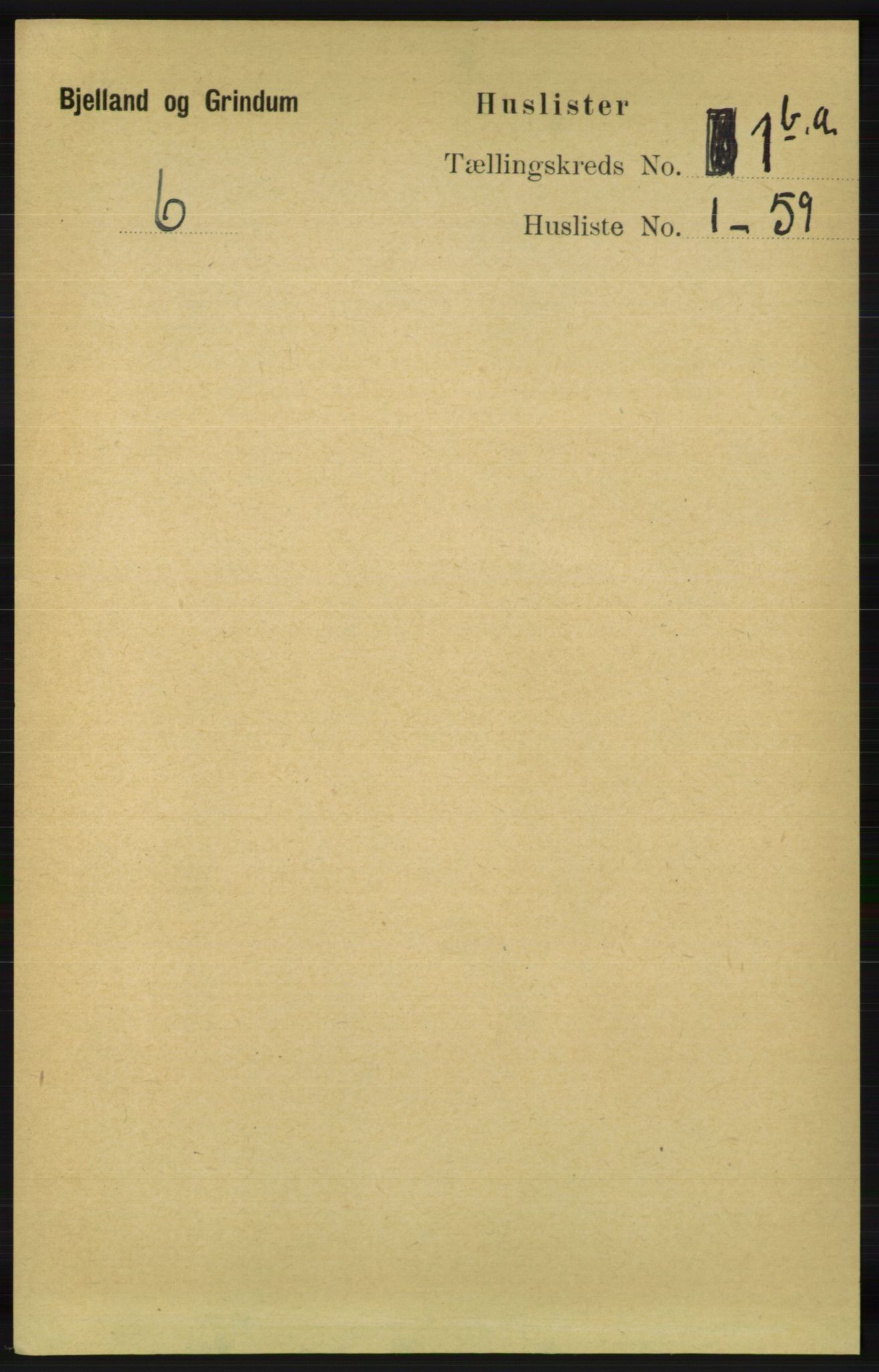 RA, 1891 census for 1024 Bjelland og Grindheim, 1891, p. 713