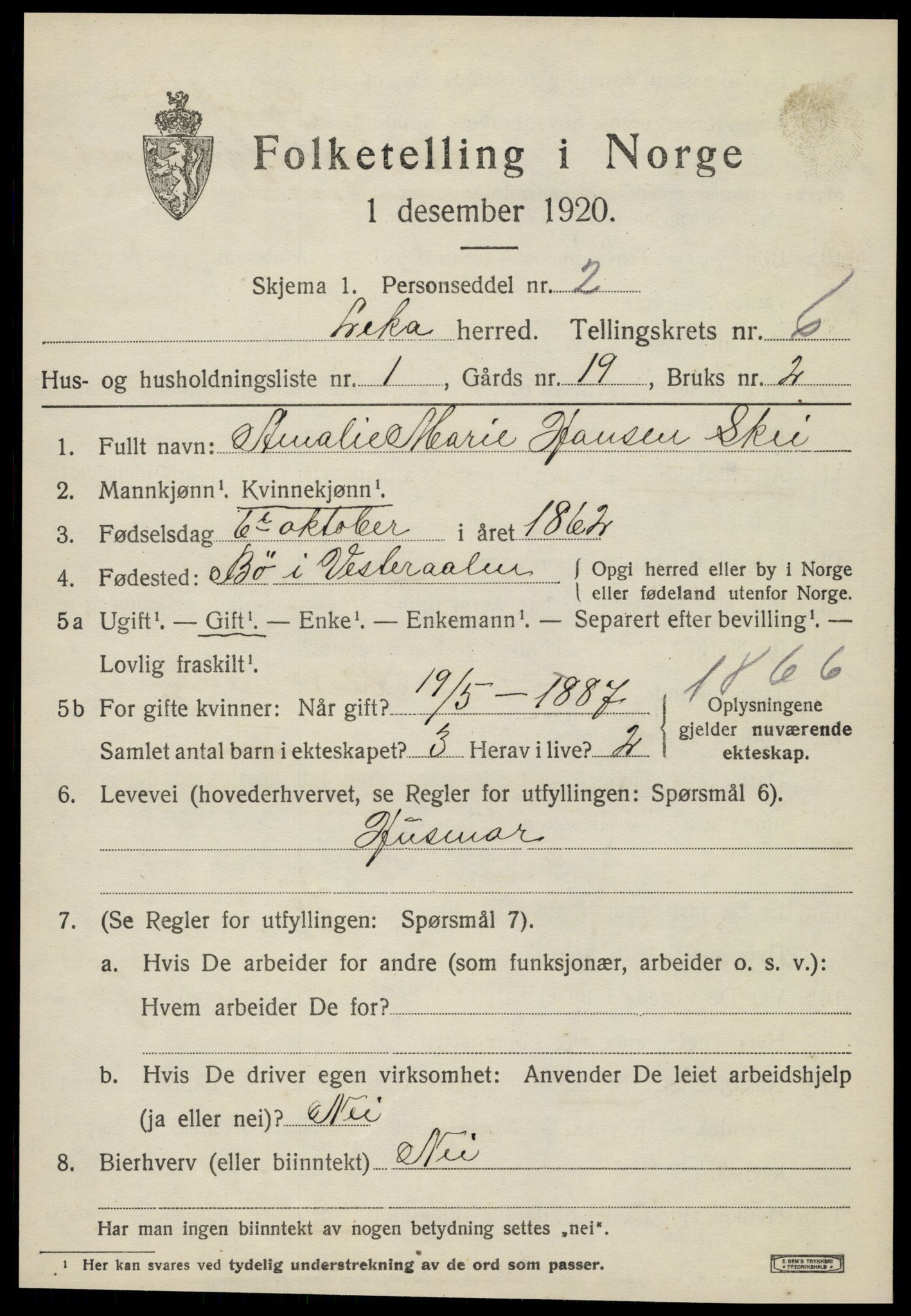 SAT, 1920 census for Leka, 1920, p. 2781