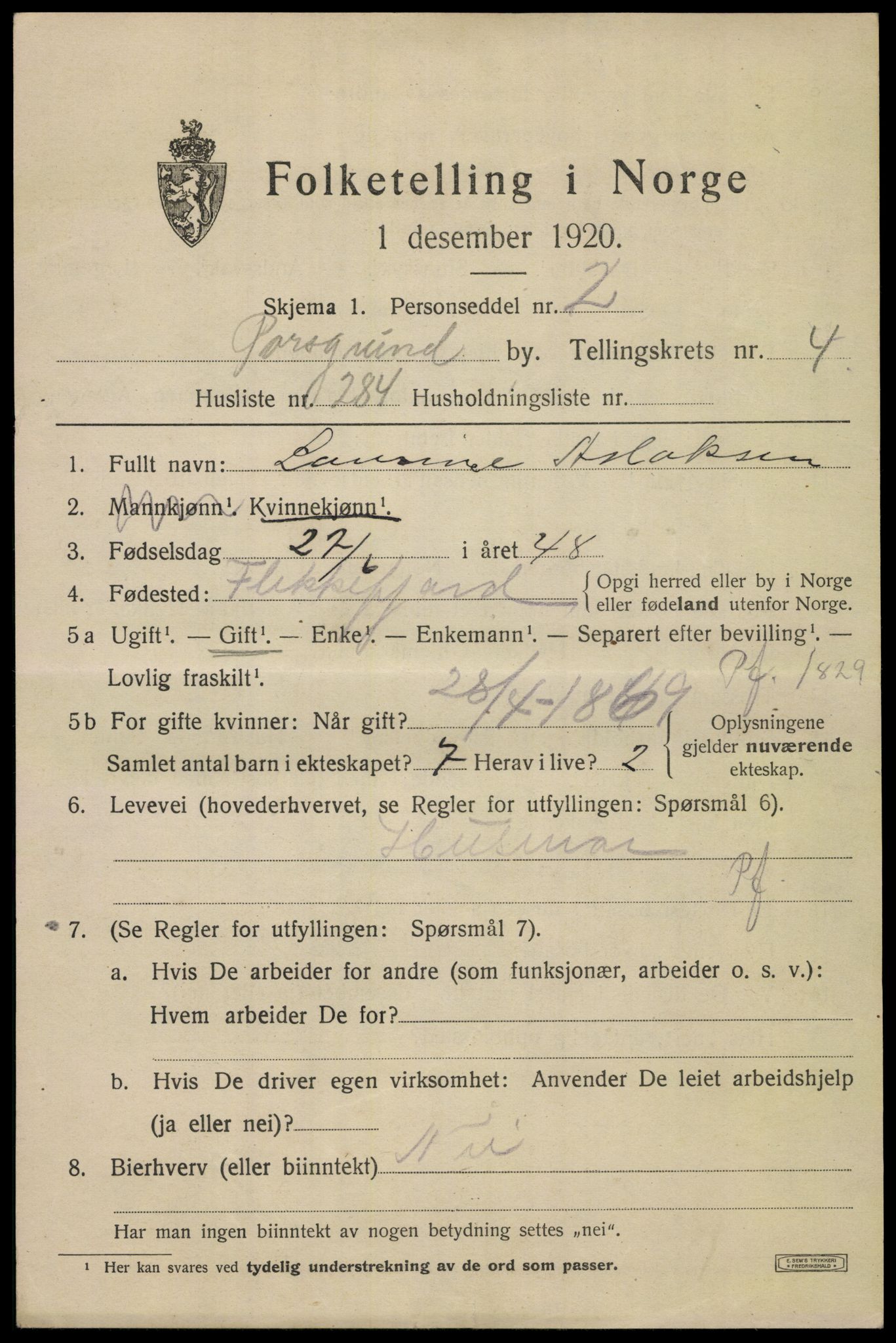 SAKO, 1920 census for Skien, 1920, p. 26612