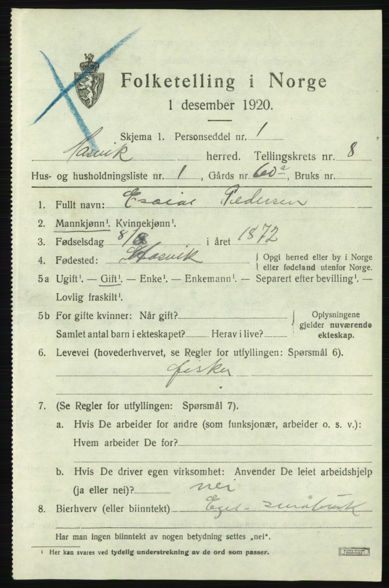 SATØ, 1920 census for Hasvik, 1920, p. 3037