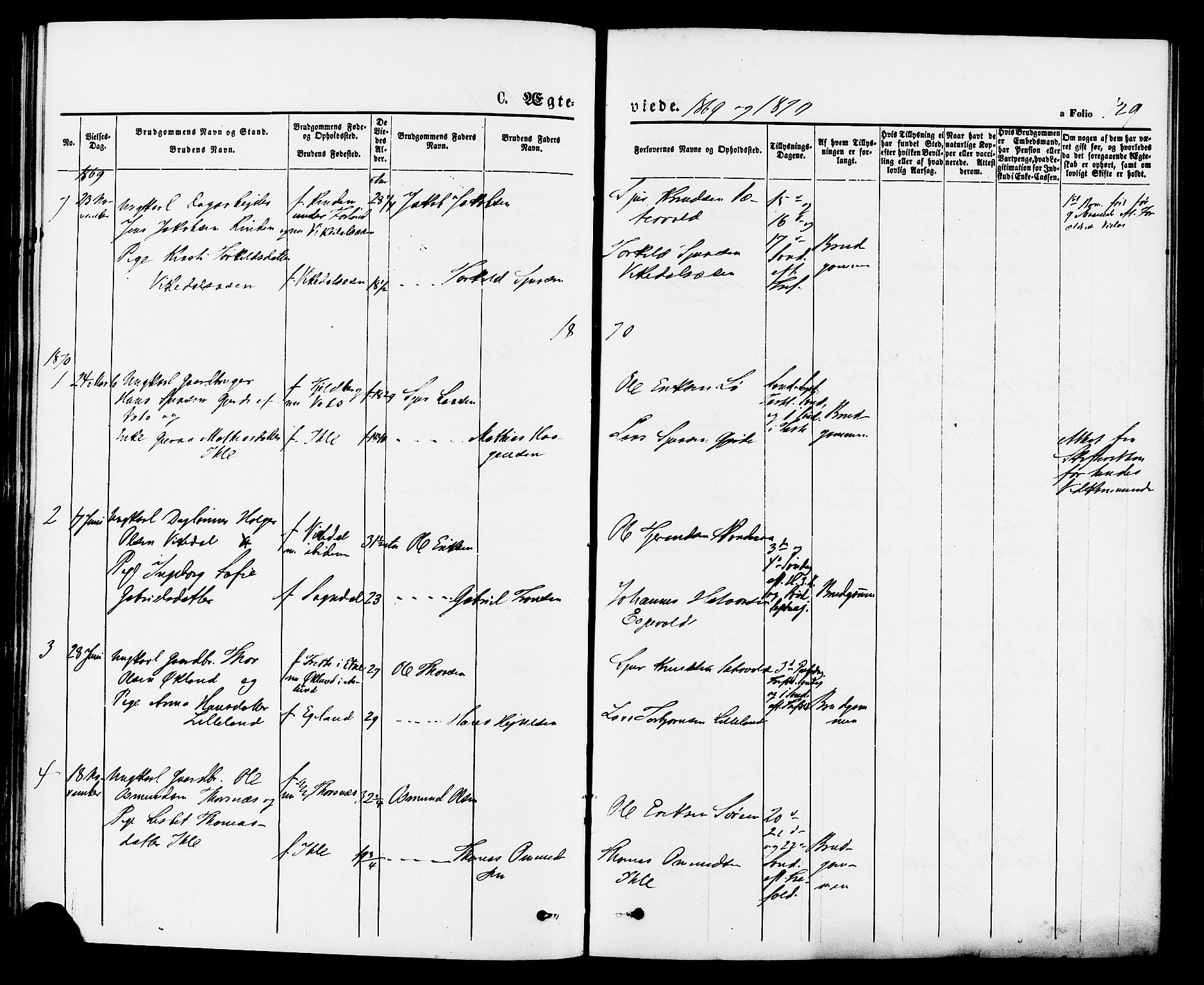 Vikedal sokneprestkontor, SAST/A-101840/01/IV: Parish register (official) no. A 7, 1868-1883, p. 129